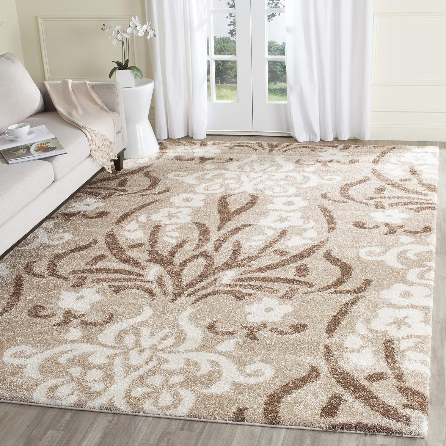 image:imageSAFAVIEH Area Rug 8x10 Florida Shag Collection Large Smoke amp Beige Floral Design NonShedding amp Easy Cleaning Plush Thick Pile Ideal for Living Room Bedroom Dining Space SG4577913BeigeCream