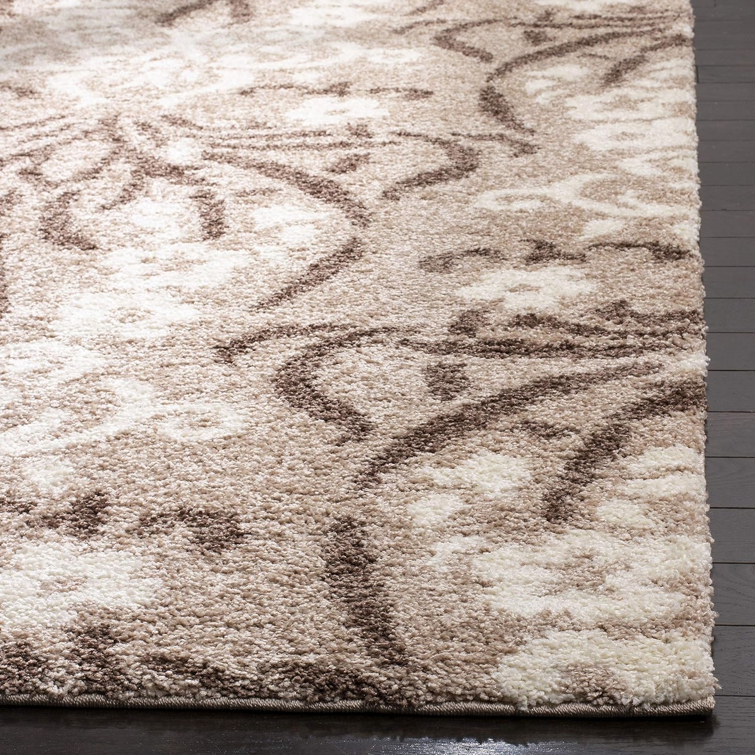 image:imageSAFAVIEH Area Rug 8x10 Florida Shag Collection Large Smoke amp Beige Floral Design NonShedding amp Easy Cleaning Plush Thick Pile Ideal for Living Room Bedroom Dining Space SG4577913BeigeCream