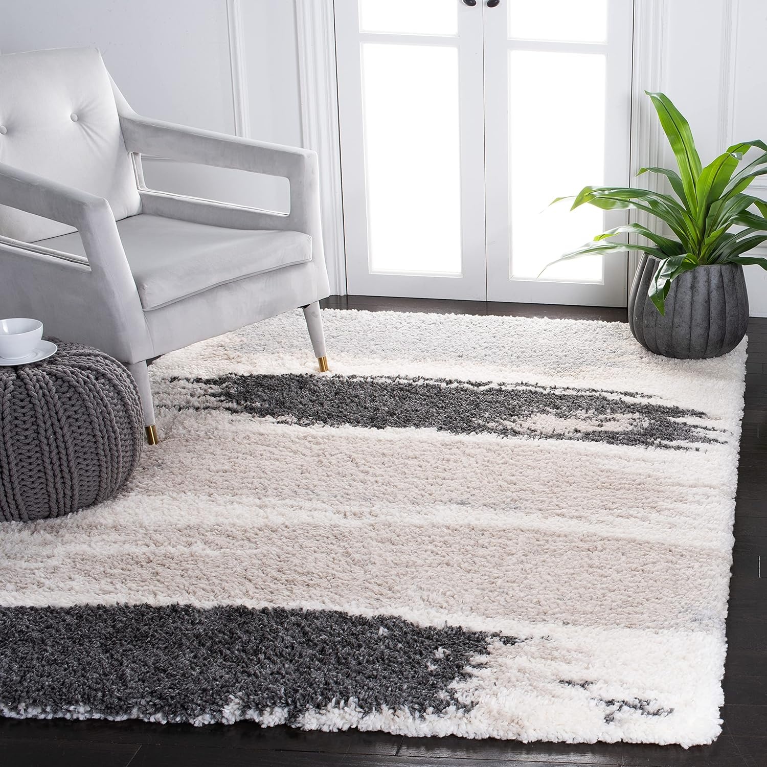 image:imageSAFAVIEH Area Rug 8x10 Fontana Shag Collection Large Grey amp Ivory Modern Design NonShedding amp Easy Cleaning Ultra Plush Thick Pile Ideal for Living Room Bedroom Dining Space FNT898FGreyIvory