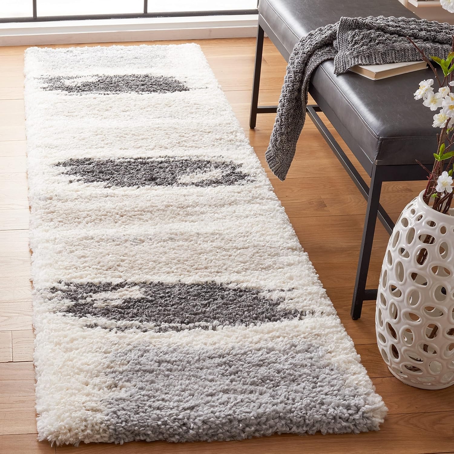 image:imageSAFAVIEH Area Rug 8x10 Fontana Shag Collection Large Grey amp Ivory Modern Design NonShedding amp Easy Cleaning Ultra Plush Thick Pile Ideal for Living Room Bedroom Dining Space FNT898FGreyIvory