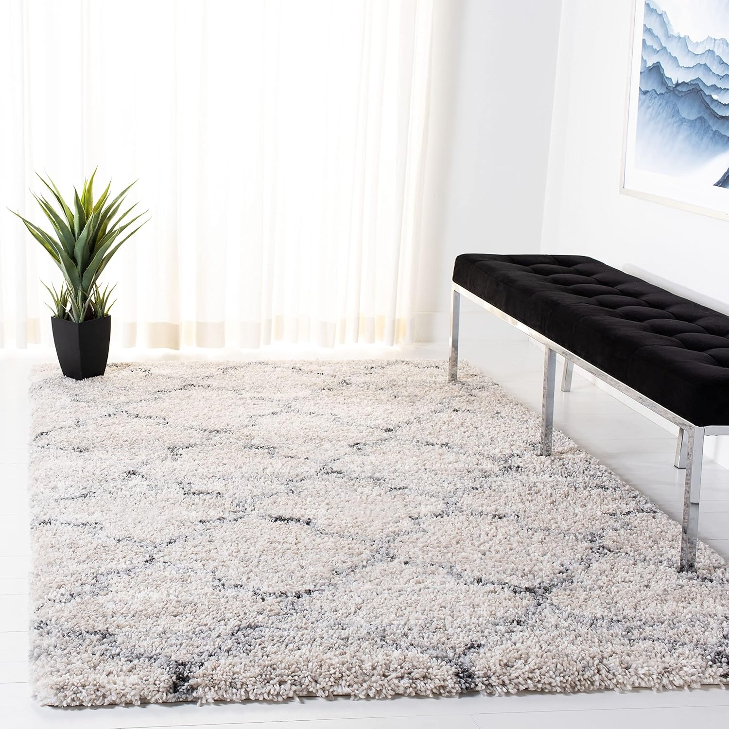 image:imageSAFAVIEH Area Rug 8x10 Fontana Shag Collection Large Grey amp Ivory Modern Design NonShedding amp Easy Cleaning Ultra Plush Thick Pile Ideal for Living Room Bedroom Dining Space FNT888FGreyIvory