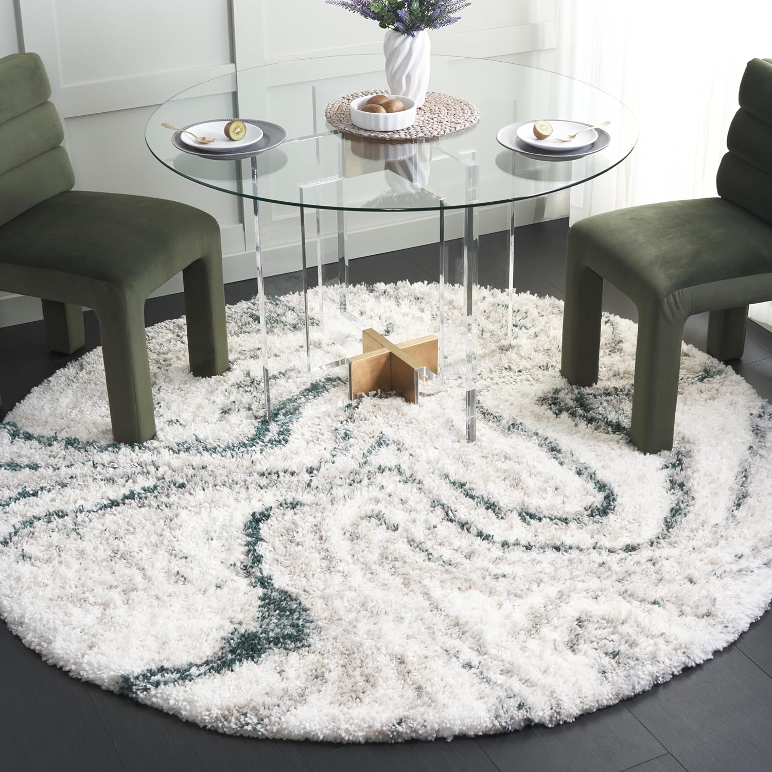 image:imageSAFAVIEH Area Rug 8x10 Fontana Shag Collection Large Ivory amp Green Modern Design NonShedding amp Easy Cleaning Ultra Plush Thick Pile Ideal for Living Room Bedroom Dining Space FNT848BIvoryGreen