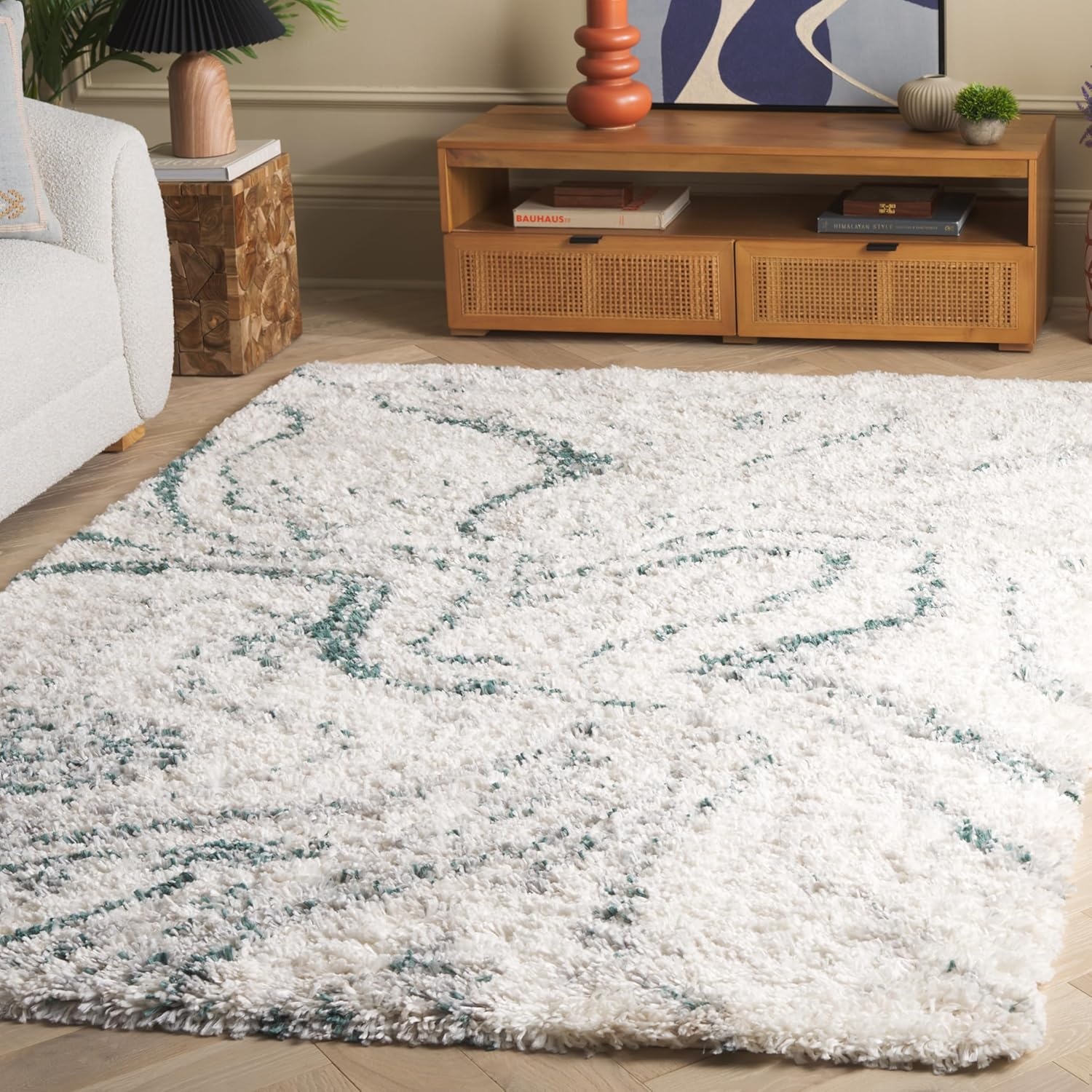 image:imageSAFAVIEH Area Rug 8x10 Fontana Shag Collection Large Ivory amp Green Modern Design NonShedding amp Easy Cleaning Ultra Plush Thick Pile Ideal for Living Room Bedroom Dining Space FNT848BIvoryGreen