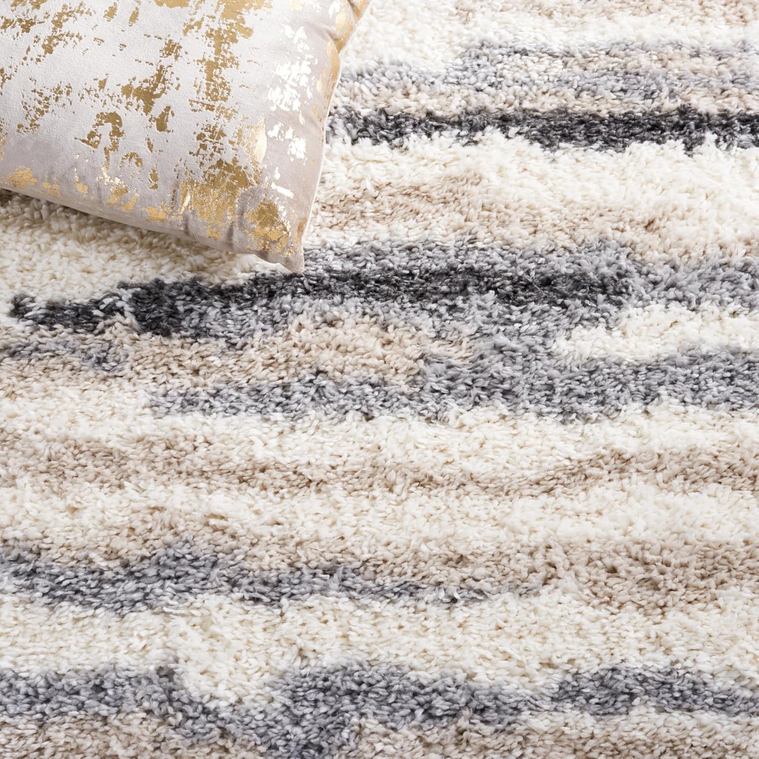 image:imageSAFAVIEH Area Rug 8x10 Fontana Shag Collection Large Ivory amp Grey Modern Design NonShedding amp Easy Cleaning Ultra Plush Thick Pile Ideal for Living Room Bedroom Dining Space FNT833AIvoryGrey