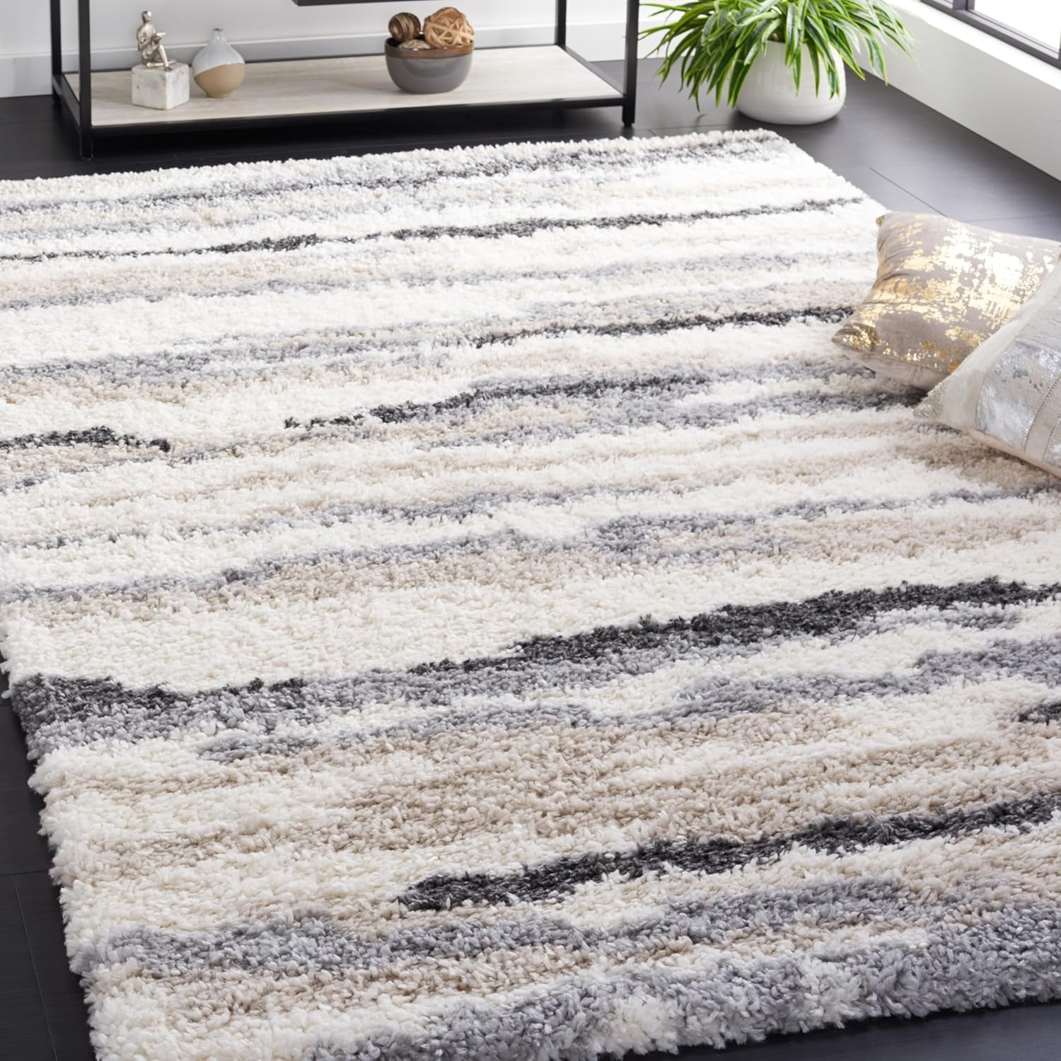 image:imageSAFAVIEH Area Rug 8x10 Fontana Shag Collection Large Ivory amp Grey Modern Design NonShedding amp Easy Cleaning Ultra Plush Thick Pile Ideal for Living Room Bedroom Dining Space FNT833AIvoryGrey