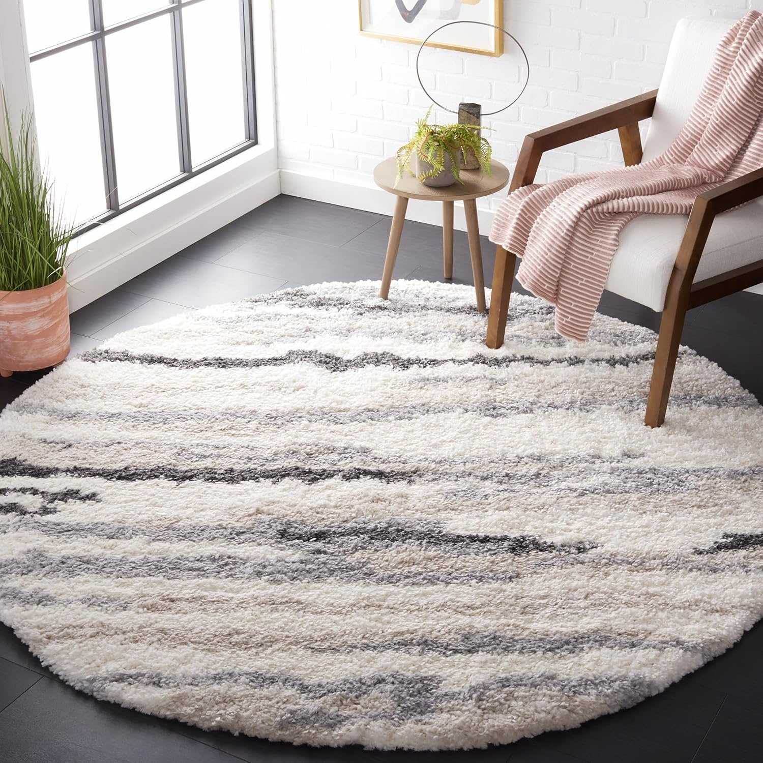 image:imageSAFAVIEH Area Rug 8x10 Fontana Shag Collection Large Ivory amp Grey Modern Design NonShedding amp Easy Cleaning Ultra Plush Thick Pile Ideal for Living Room Bedroom Dining Space FNT833AIvoryGrey