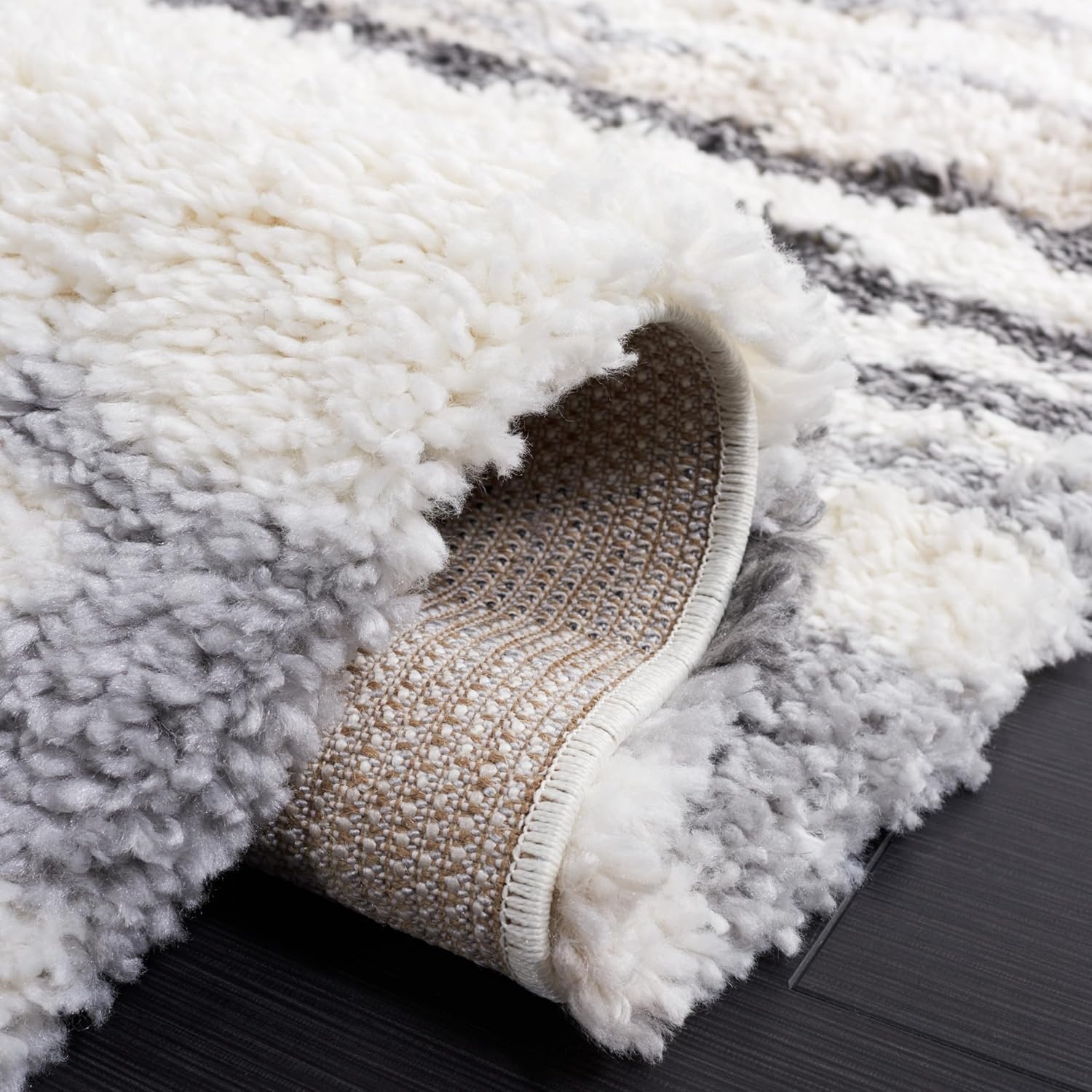 image:imageSAFAVIEH Area Rug 8x10 Fontana Shag Collection Large Ivory amp Grey Modern Design NonShedding amp Easy Cleaning Ultra Plush Thick Pile Ideal for Living Room Bedroom Dining Space FNT833AIvoryGrey