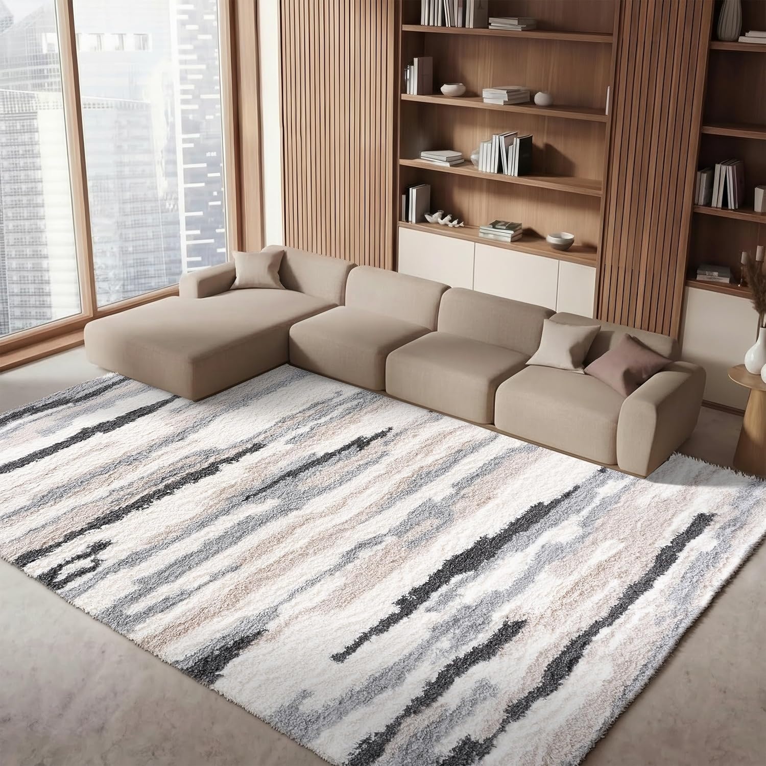 image:imageSAFAVIEH Area Rug 8x10 Fontana Shag Collection Large Ivory amp Grey Modern Design NonShedding amp Easy Cleaning Ultra Plush Thick Pile Ideal for Living Room Bedroom Dining Space FNT833AIvoryGrey