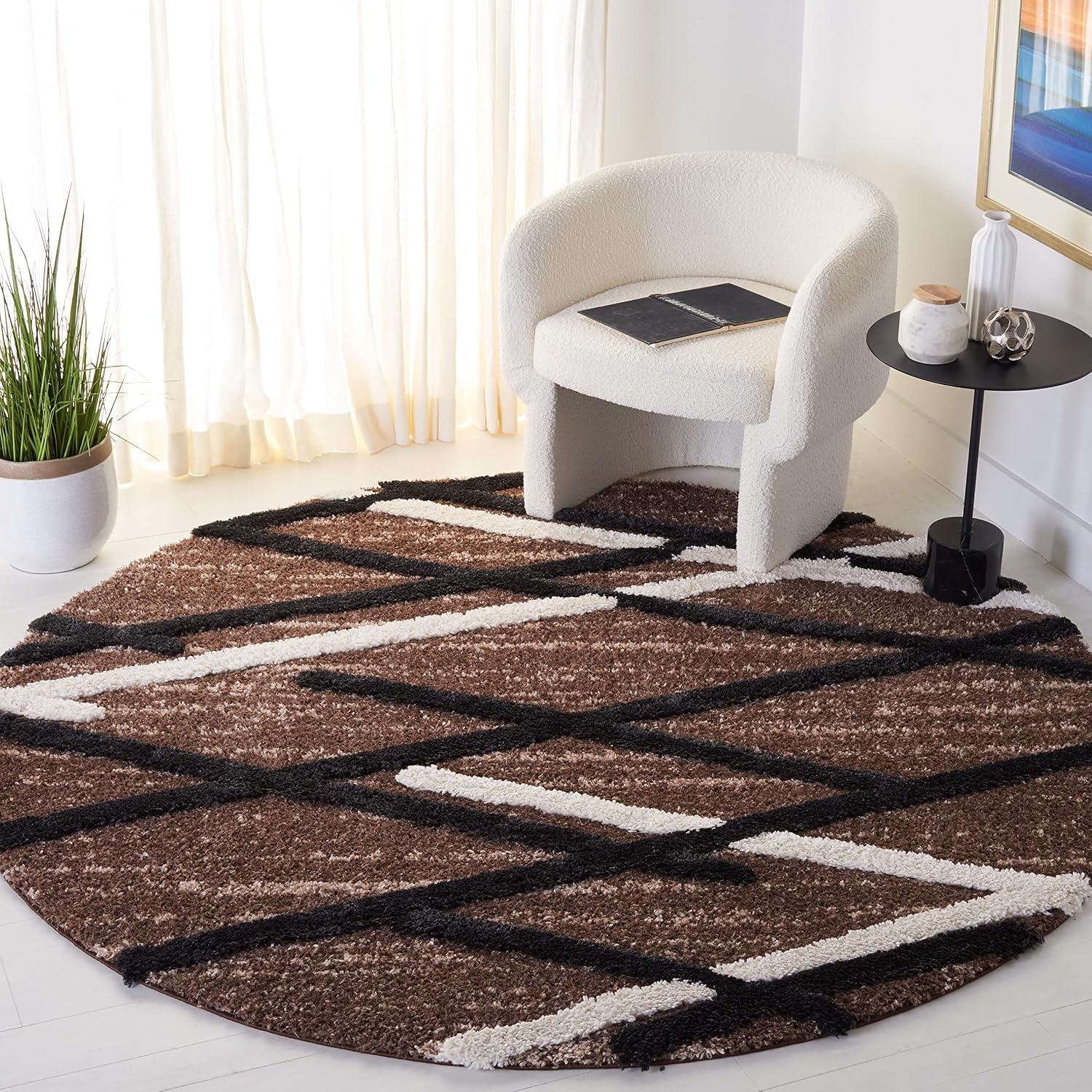 image:imageSAFAVIEH Area Rug 8x10 HiLo Shag Collection Large Charcoal amp Ivory NonShedding amp Easy Cleaning Ultra Plush Thick Raised Pile Ideal for Living Room Bedroom Dining Space HLS206HBrownIvory Charcoal