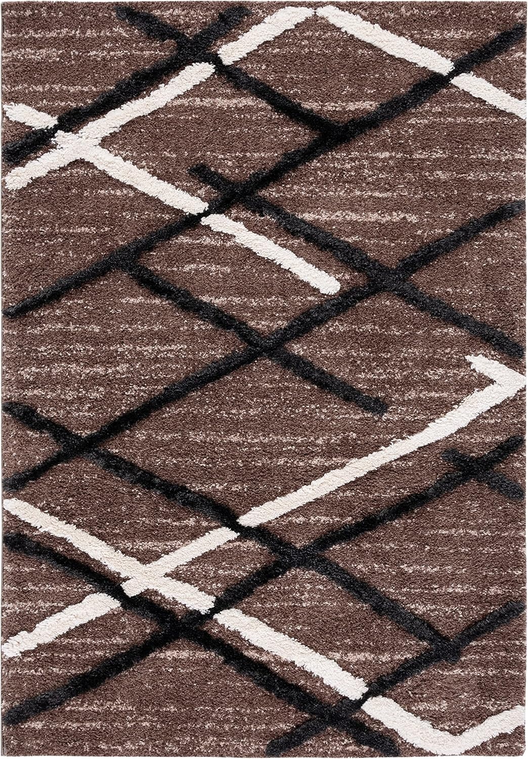 image:imageSAFAVIEH Area Rug 8x10 HiLo Shag Collection Large Charcoal amp Ivory NonShedding amp Easy Cleaning Ultra Plush Thick Raised Pile Ideal for Living Room Bedroom Dining Space HLS206HBrownIvory Charcoal