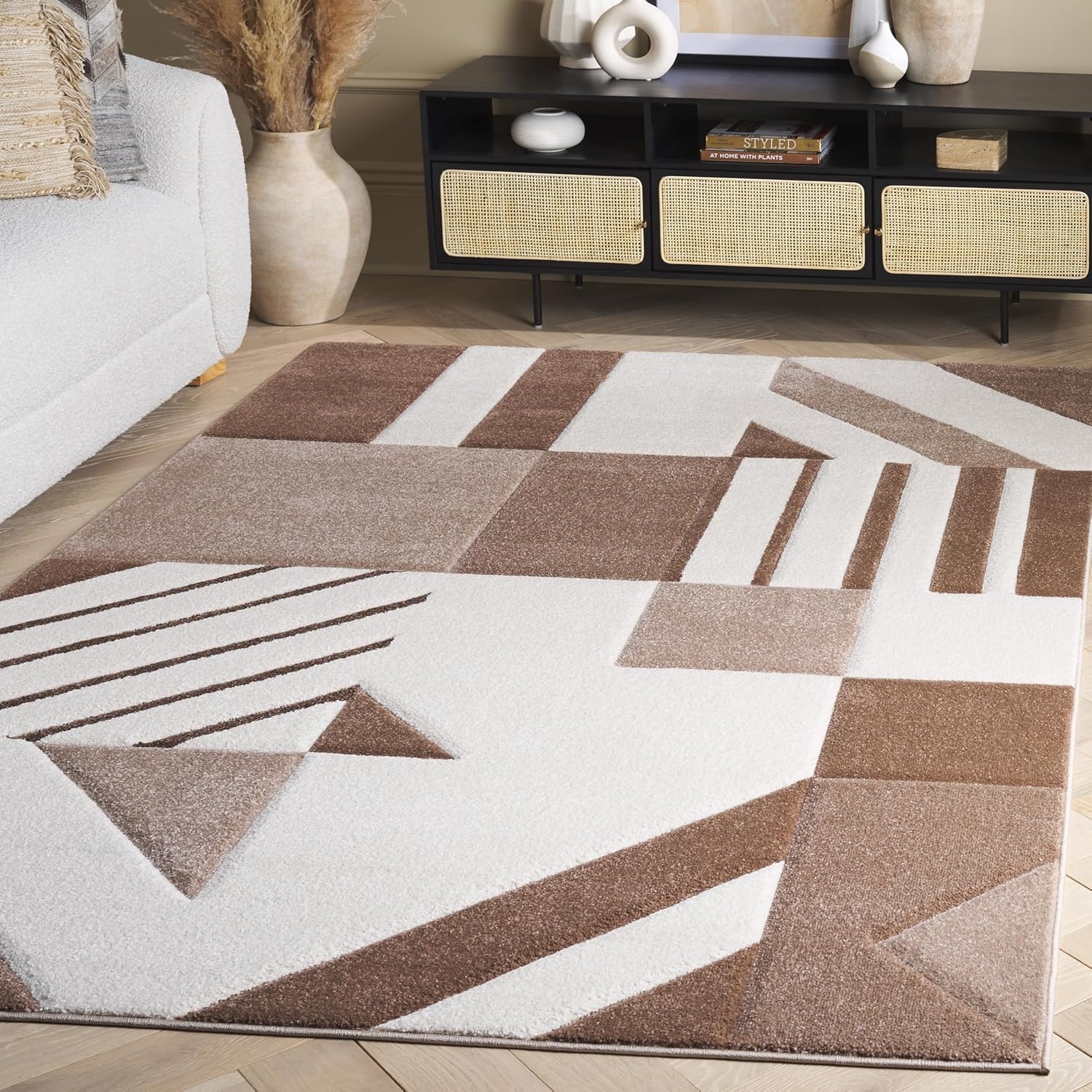 image:imageSAFAVIEH Area Rug 8x10 Hollywood Collection Large Ivory amp Peacock Blue MidCentury Modern Design NonShedding amp Easy Cleaning Ideal for Living Room Bedroom Office Dining Space HLW709BIvoryBrown