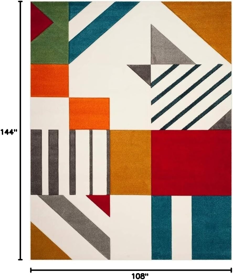 image:imageSAFAVIEH Area Rug 8x10 Hollywood Collection Large Ivory amp Peacock Blue MidCentury Modern Design NonShedding amp Easy Cleaning Ideal for Living Room Bedroom Office Dining Space HLW709BIvoryPeacock Blue