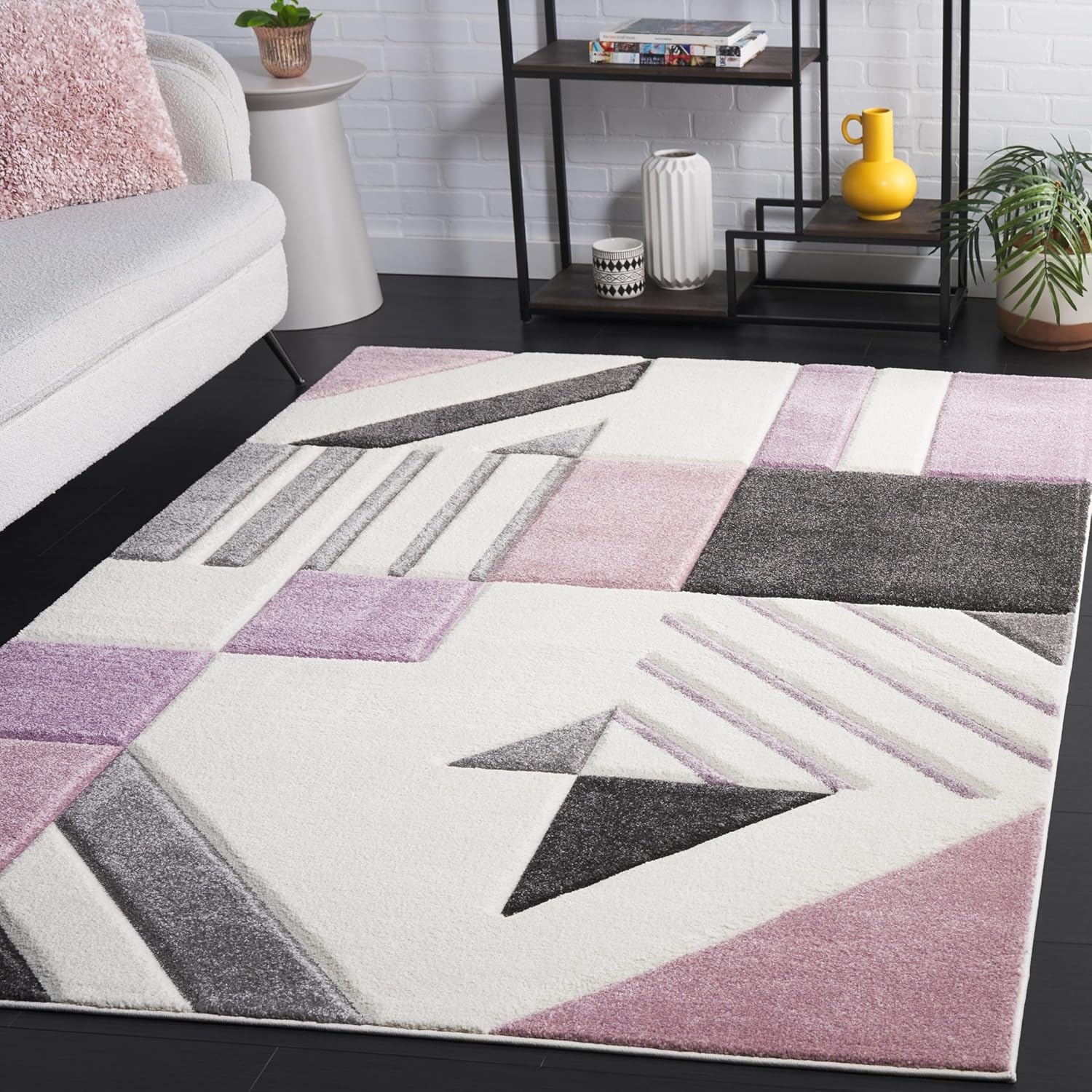 image:imageSAFAVIEH Area Rug 8x10 Hollywood Collection Large Ivory amp Peacock Blue MidCentury Modern Design NonShedding amp Easy Cleaning Ideal for Living Room Bedroom Office Dining Space HLW709BIvoryPurple
