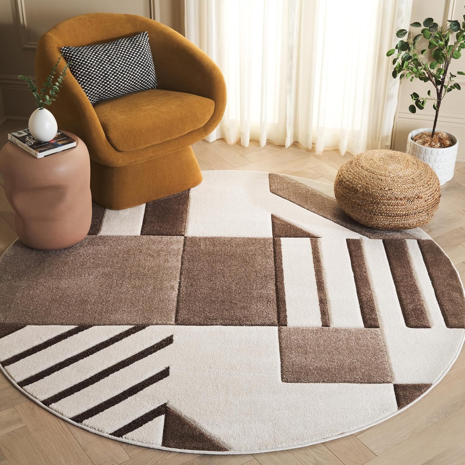 image:imageSAFAVIEH Area Rug 8x10 Hollywood Collection Large Ivory amp Peacock Blue MidCentury Modern Design NonShedding amp Easy Cleaning Ideal for Living Room Bedroom Office Dining Space HLW709BIvoryBrown