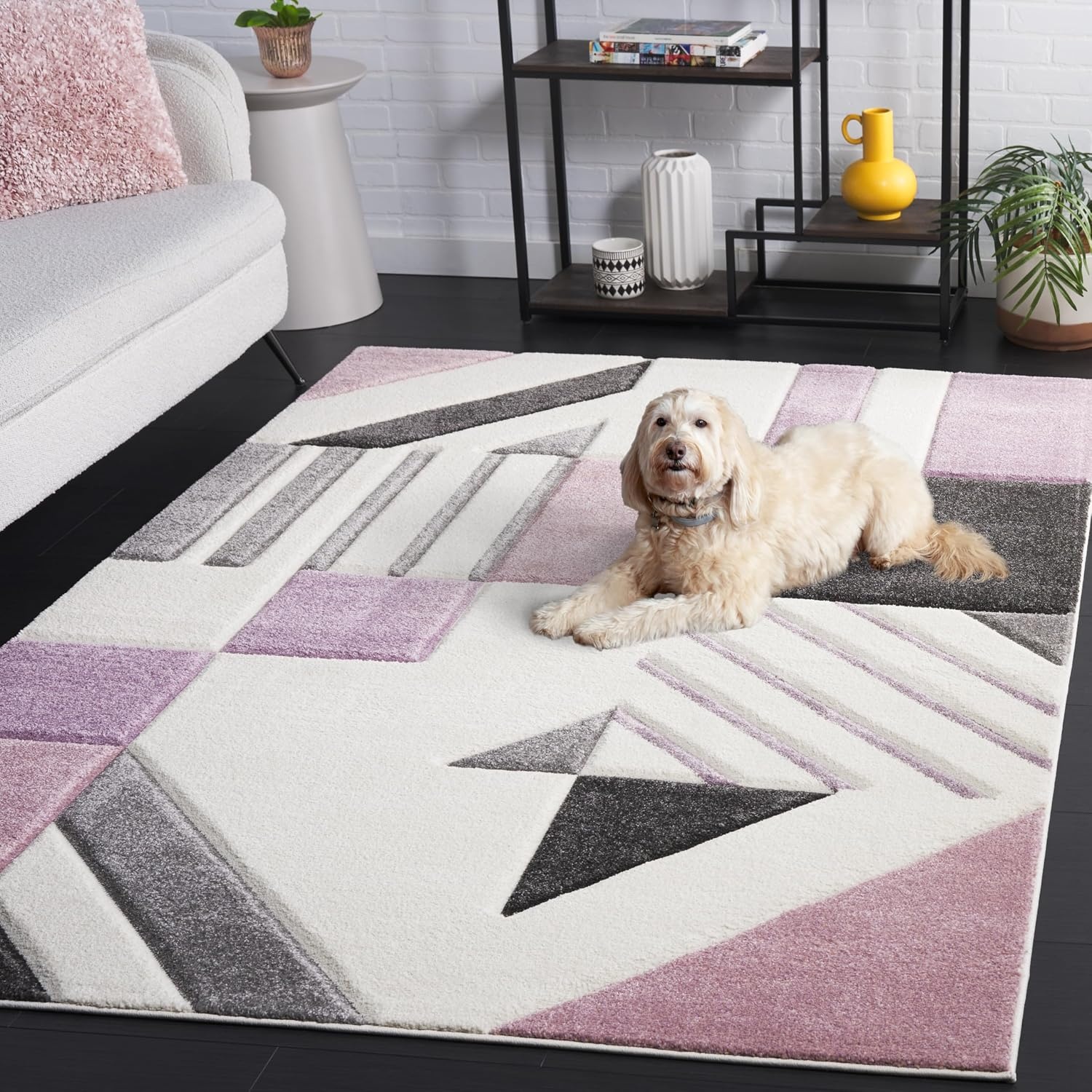 image:imageSAFAVIEH Area Rug 8x10 Hollywood Collection Large Ivory amp Peacock Blue MidCentury Modern Design NonShedding amp Easy Cleaning Ideal for Living Room Bedroom Office Dining Space HLW709BIvoryPurple