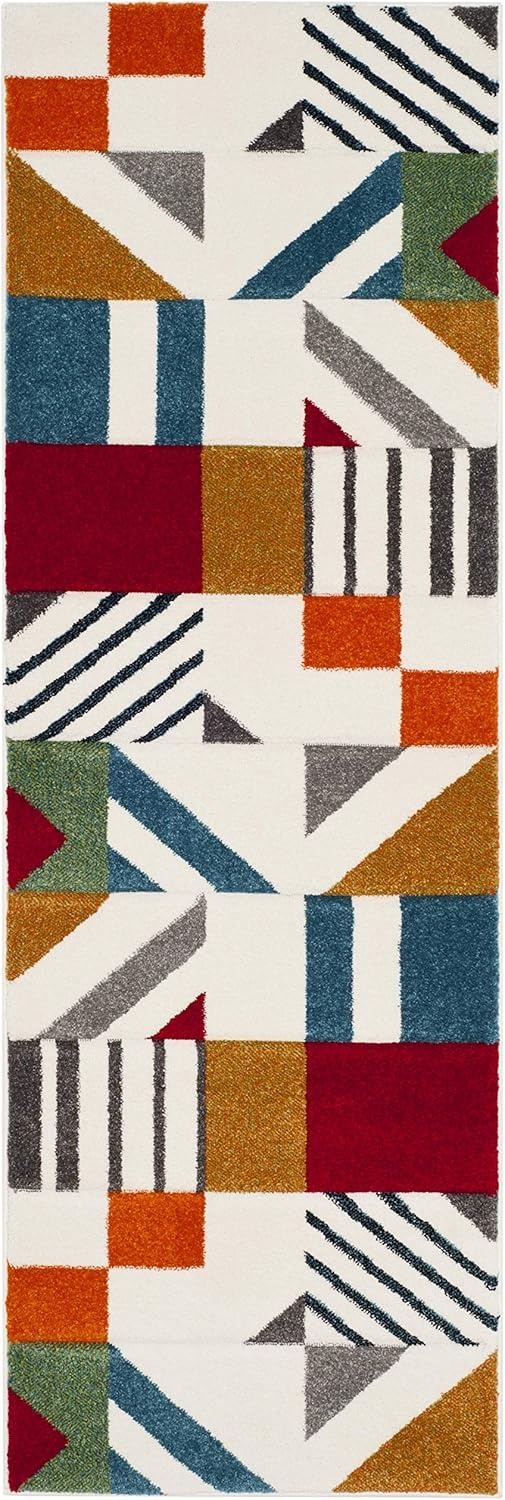 image:imageSAFAVIEH Area Rug 8x10 Hollywood Collection Large Ivory amp Peacock Blue MidCentury Modern Design NonShedding amp Easy Cleaning Ideal for Living Room Bedroom Office Dining Space HLW709BIvoryPeacock Blue