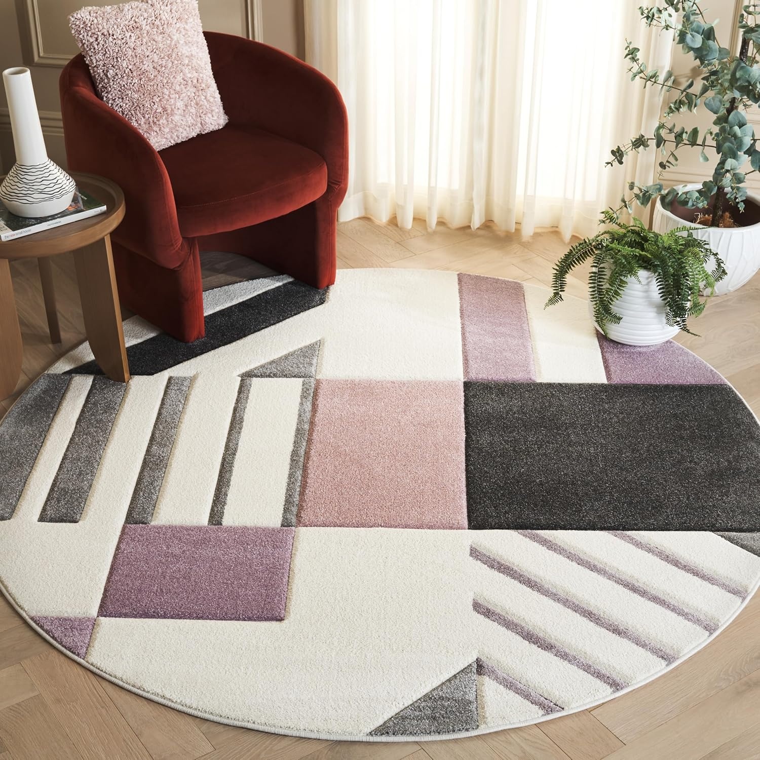 image:imageSAFAVIEH Area Rug 8x10 Hollywood Collection Large Ivory amp Peacock Blue MidCentury Modern Design NonShedding amp Easy Cleaning Ideal for Living Room Bedroom Office Dining Space HLW709BIvoryPurple