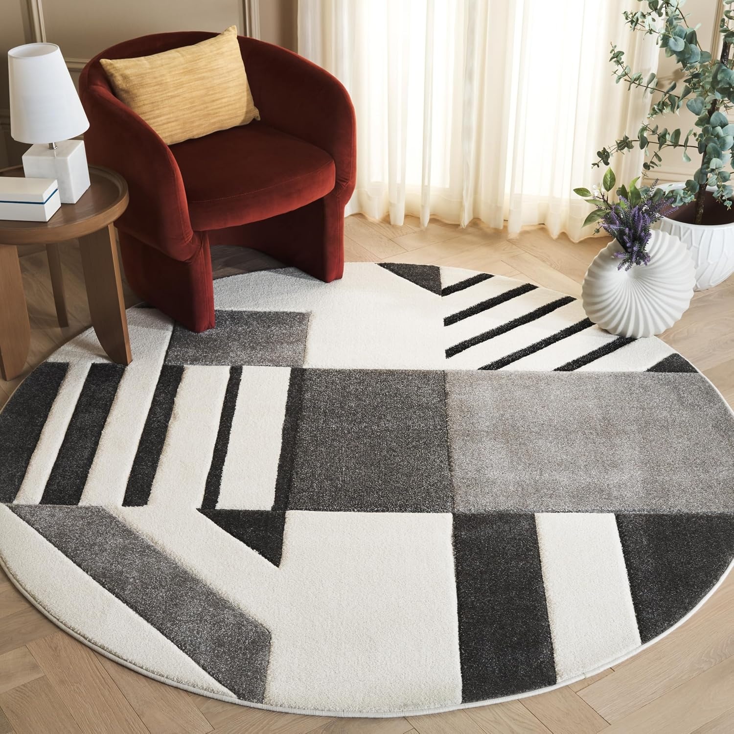 image:imageSAFAVIEH Area Rug 8x10 Hollywood Collection Large Ivory amp Peacock Blue MidCentury Modern Design NonShedding amp Easy Cleaning Ideal for Living Room Bedroom Office Dining Space HLW709BIvoryGrey