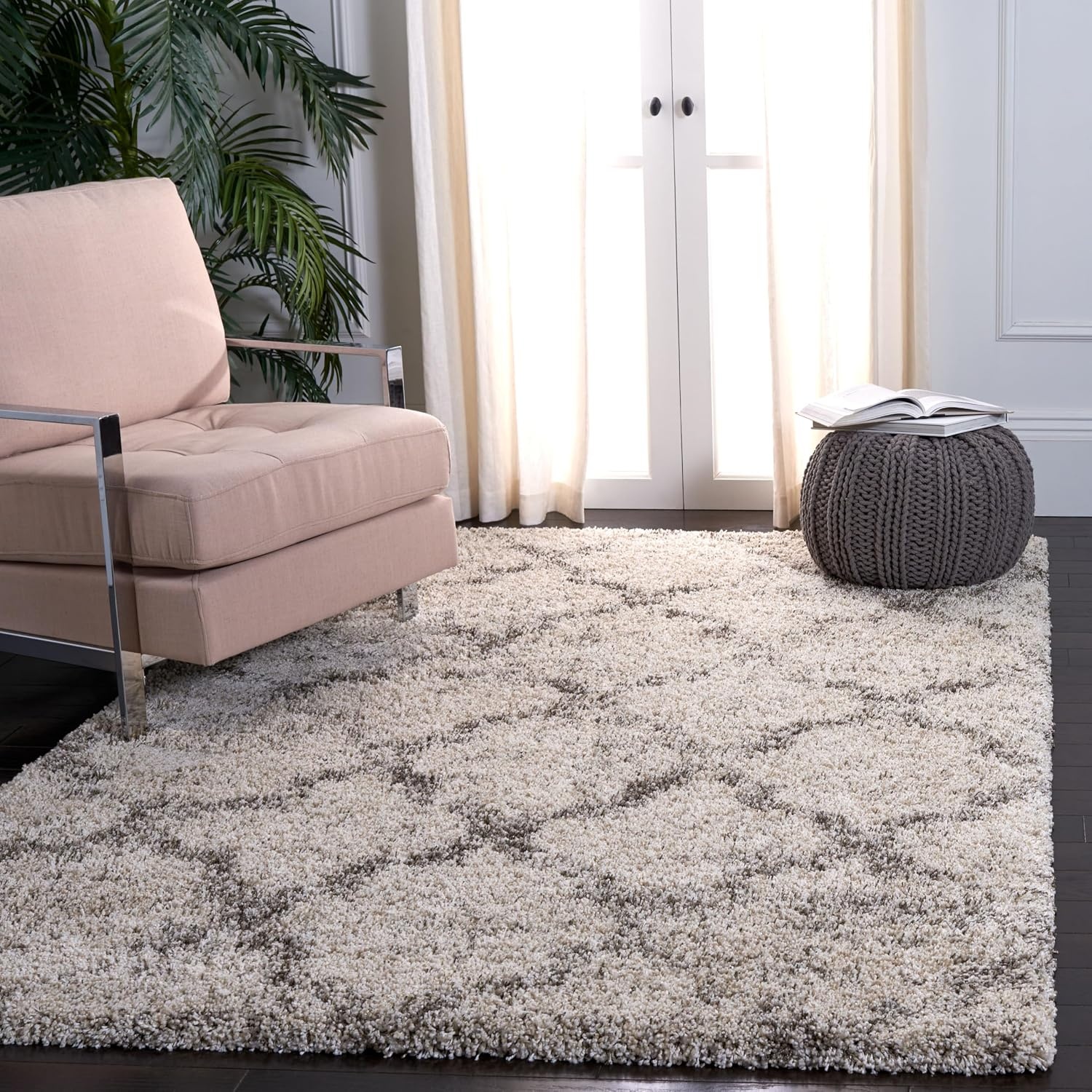 image:imageSAFAVIEH Area Rug 8x10 Hudson Shag Collection Large Grey amp Ivory Trellis Pattern NonShedding amp Easy Cleaning Ultra Plush Thick Pile Ideal for Living Room Bedroom Dining Space SGH269FIvoryGrey