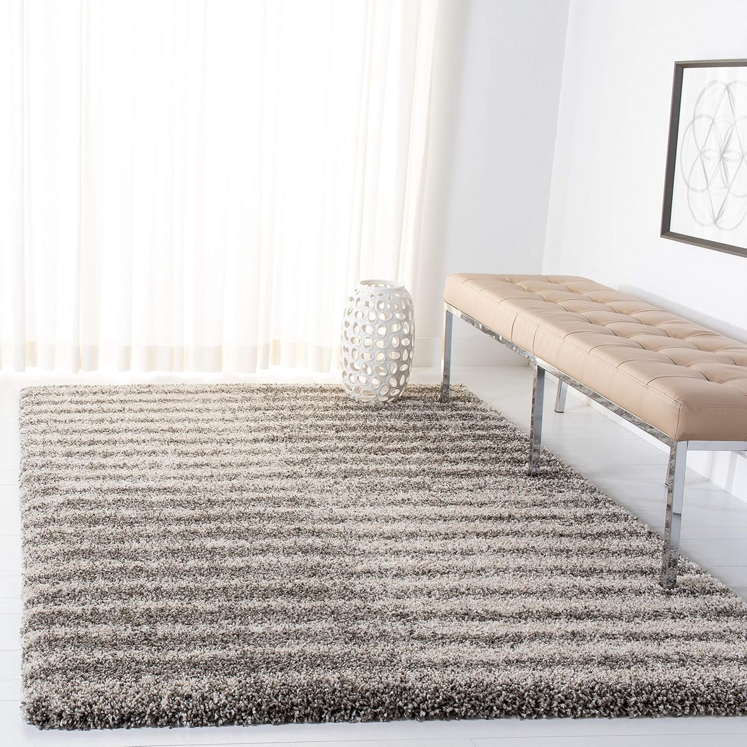 image:imageSAFAVIEH Area Rug 8x10 Hudson Shag Collection Large Navy amp Ivory Modern Design NonShedding amp Easy Cleaning Ultra Plush Thick Pile Ideal for Living Room Bedroom Dining Space SGH298NGreyIvory