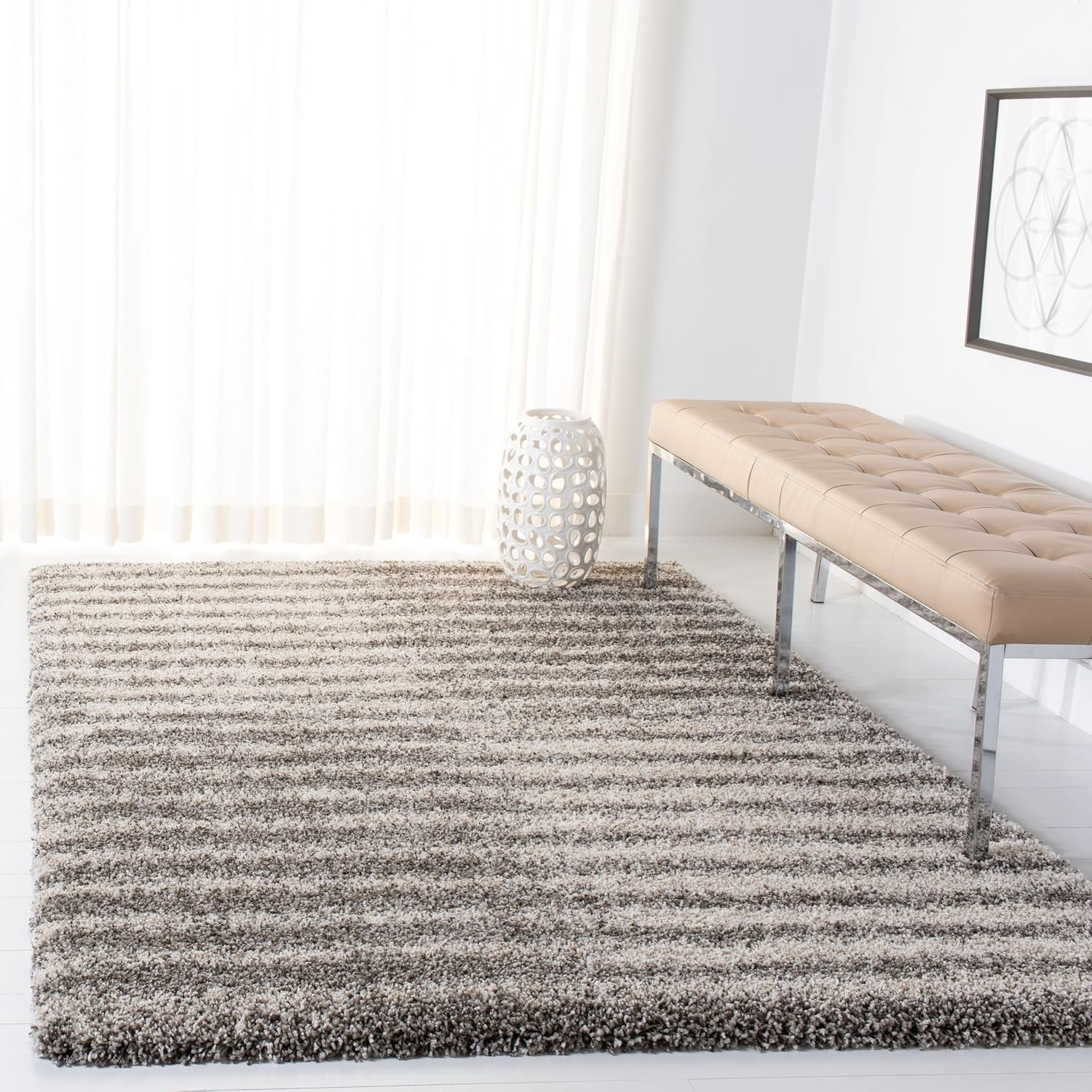 image:imageSAFAVIEH Area Rug 8x10 Hudson Shag Collection Large Navy amp Ivory Modern Design NonShedding amp Easy Cleaning Ultra Plush Thick Pile Ideal for Living Room Bedroom Dining Space SGH298NGreyIvory