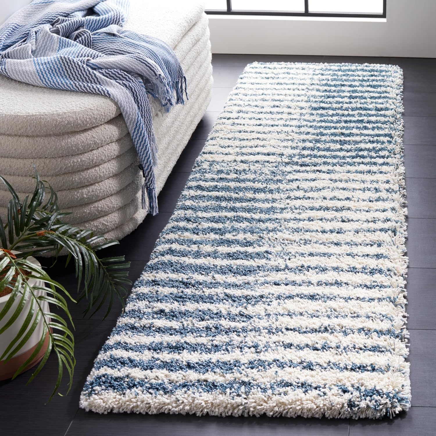 image:imageSAFAVIEH Area Rug 8x10 Hudson Shag Collection Large Navy amp Ivory Modern Design NonShedding amp Easy Cleaning Ultra Plush Thick Pile Ideal for Living Room Bedroom Dining Space SGH298NIvorySteel Blue
