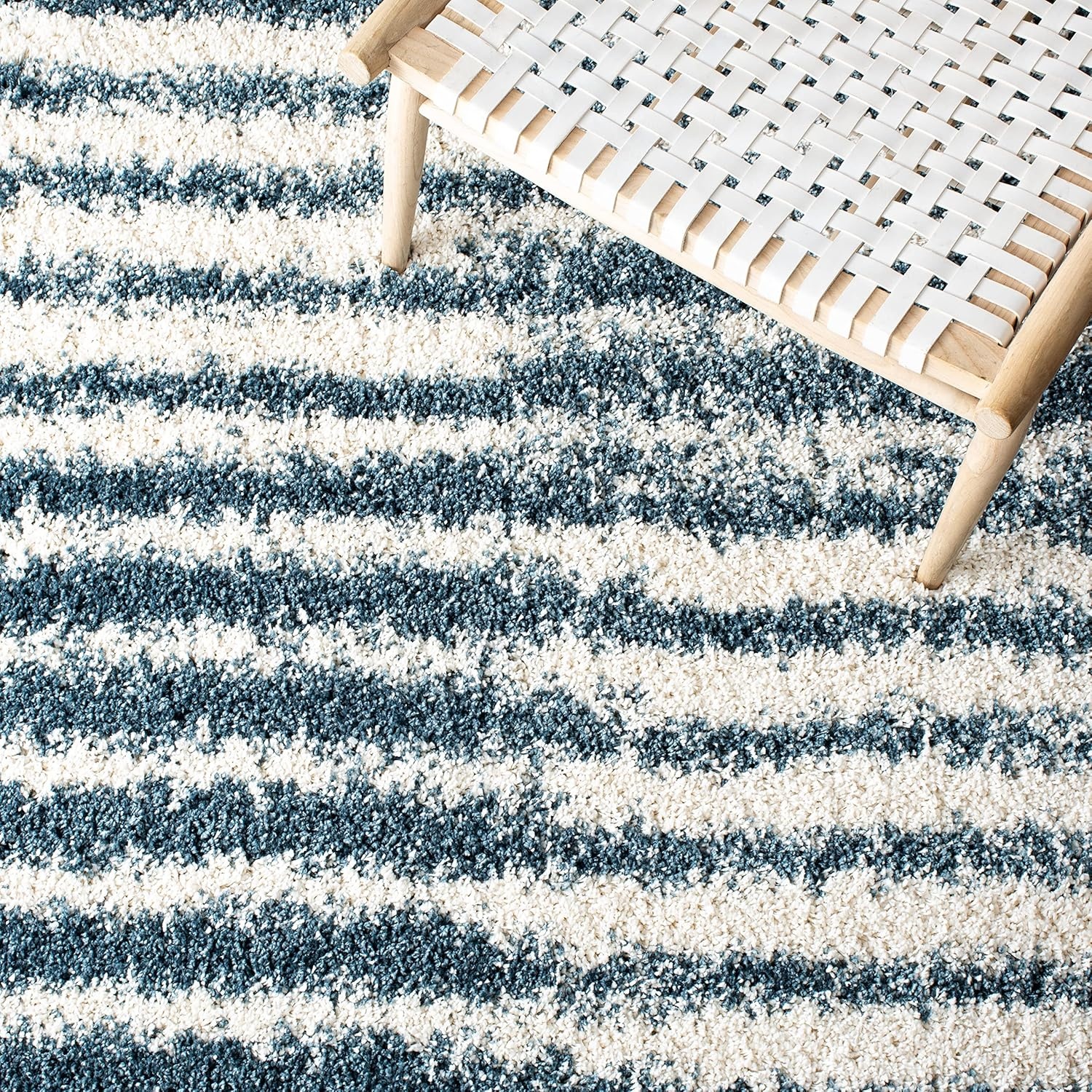 image:imageSAFAVIEH Area Rug 8x10 Hudson Shag Collection Large Navy amp Ivory Modern Design NonShedding amp Easy Cleaning Ultra Plush Thick Pile Ideal for Living Room Bedroom Dining Space SGH298NIvorySteel Blue