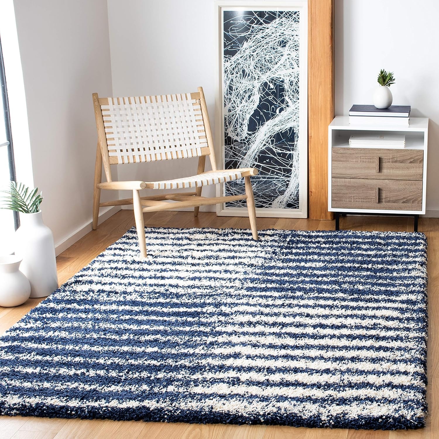 image:imageSAFAVIEH Area Rug 8x10 Hudson Shag Collection Large Navy amp Ivory Modern Design NonShedding amp Easy Cleaning Ultra Plush Thick Pile Ideal for Living Room Bedroom Dining Space SGH298NNavyIvory