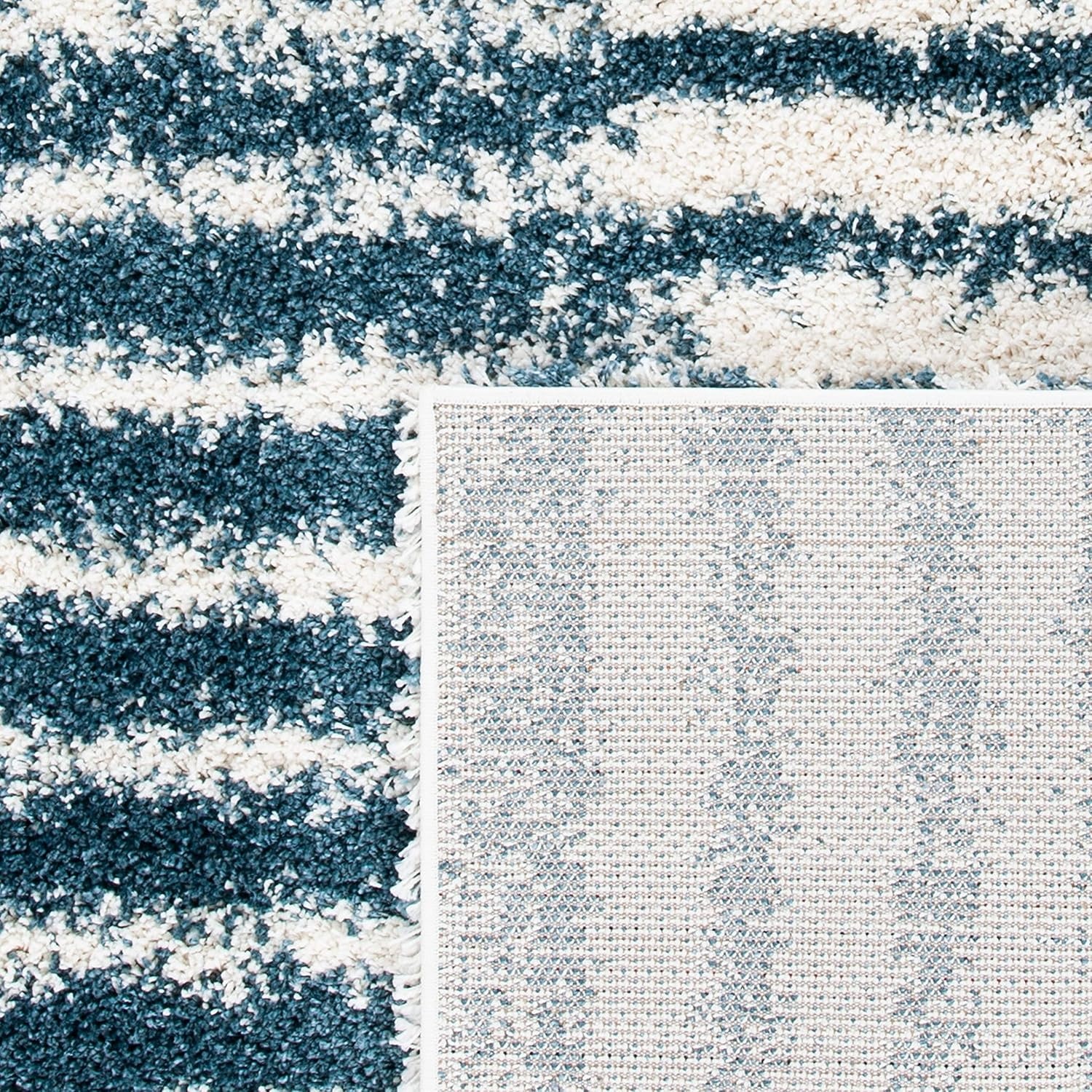 image:imageSAFAVIEH Area Rug 8x10 Hudson Shag Collection Large Navy amp Ivory Modern Design NonShedding amp Easy Cleaning Ultra Plush Thick Pile Ideal for Living Room Bedroom Dining Space SGH298NIvorySteel Blue