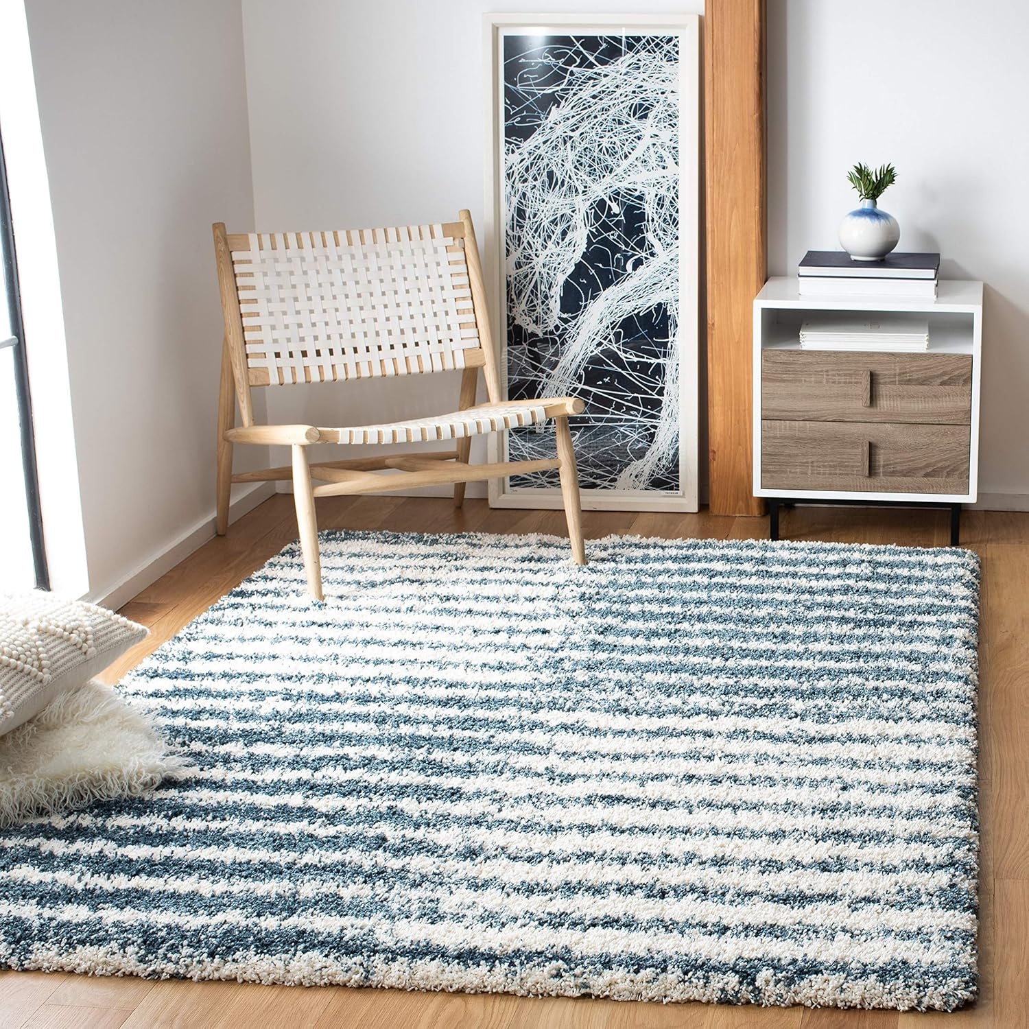 image:imageSAFAVIEH Area Rug 8x10 Hudson Shag Collection Large Navy amp Ivory Modern Design NonShedding amp Easy Cleaning Ultra Plush Thick Pile Ideal for Living Room Bedroom Dining Space SGH298NIvorySteel Blue