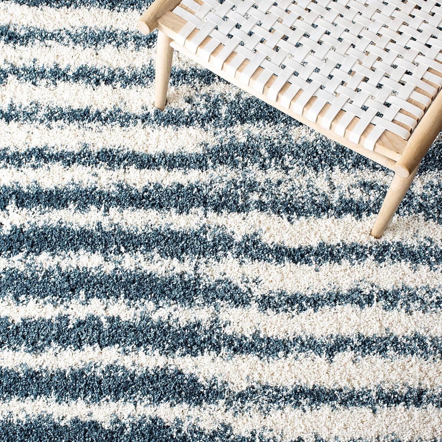 image:imageSAFAVIEH Area Rug 8x10 Hudson Shag Collection Large Navy amp Ivory Modern Design NonShedding amp Easy Cleaning Ultra Plush Thick Pile Ideal for Living Room Bedroom Dining Space SGH298NIvorySteel Blue