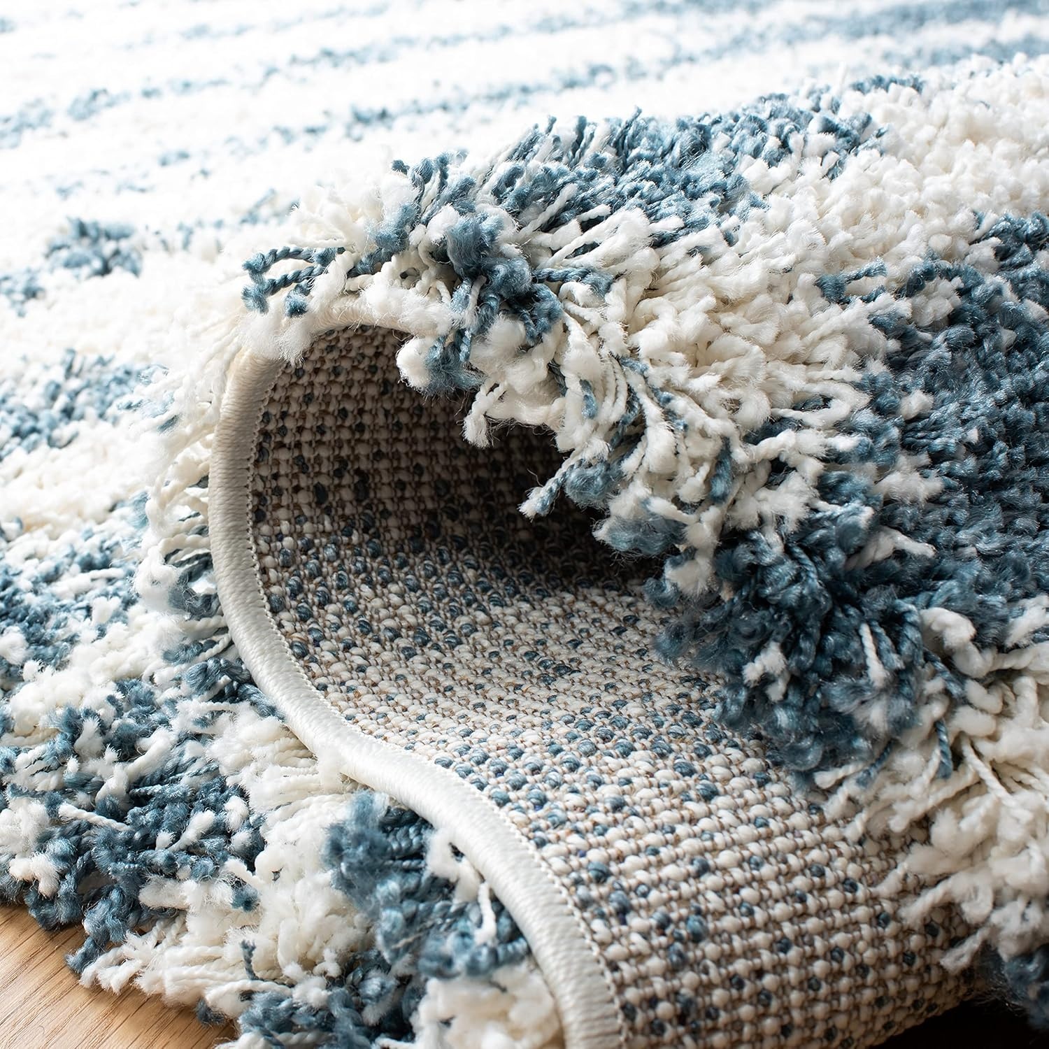 image:imageSAFAVIEH Area Rug 8x10 Hudson Shag Collection Large Navy amp Ivory Modern Design NonShedding amp Easy Cleaning Ultra Plush Thick Pile Ideal for Living Room Bedroom Dining Space SGH298NIvorySteel Blue