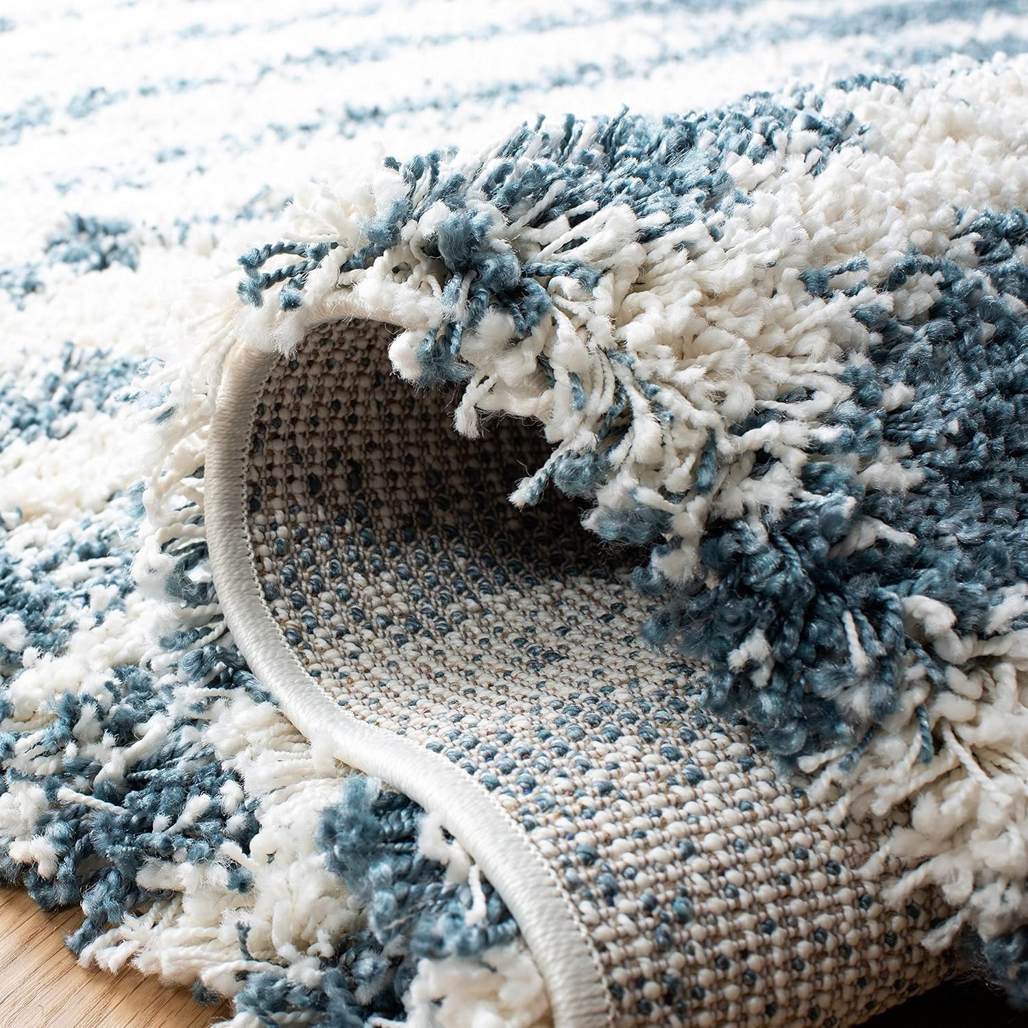 image:imageSAFAVIEH Area Rug 8x10 Hudson Shag Collection Large Navy amp Ivory Modern Design NonShedding amp Easy Cleaning Ultra Plush Thick Pile Ideal for Living Room Bedroom Dining Space SGH298NIvorySteel Blue