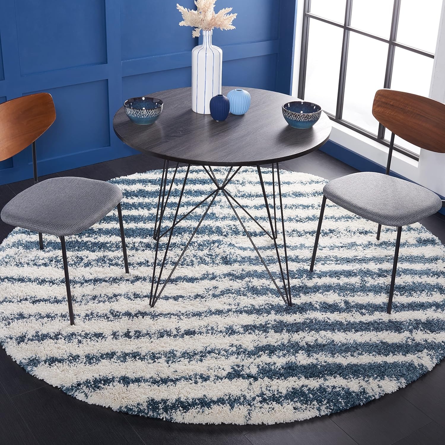 image:imageSAFAVIEH Area Rug 8x10 Hudson Shag Collection Large Navy amp Ivory Modern Design NonShedding amp Easy Cleaning Ultra Plush Thick Pile Ideal for Living Room Bedroom Dining Space SGH298NIvorySteel Blue