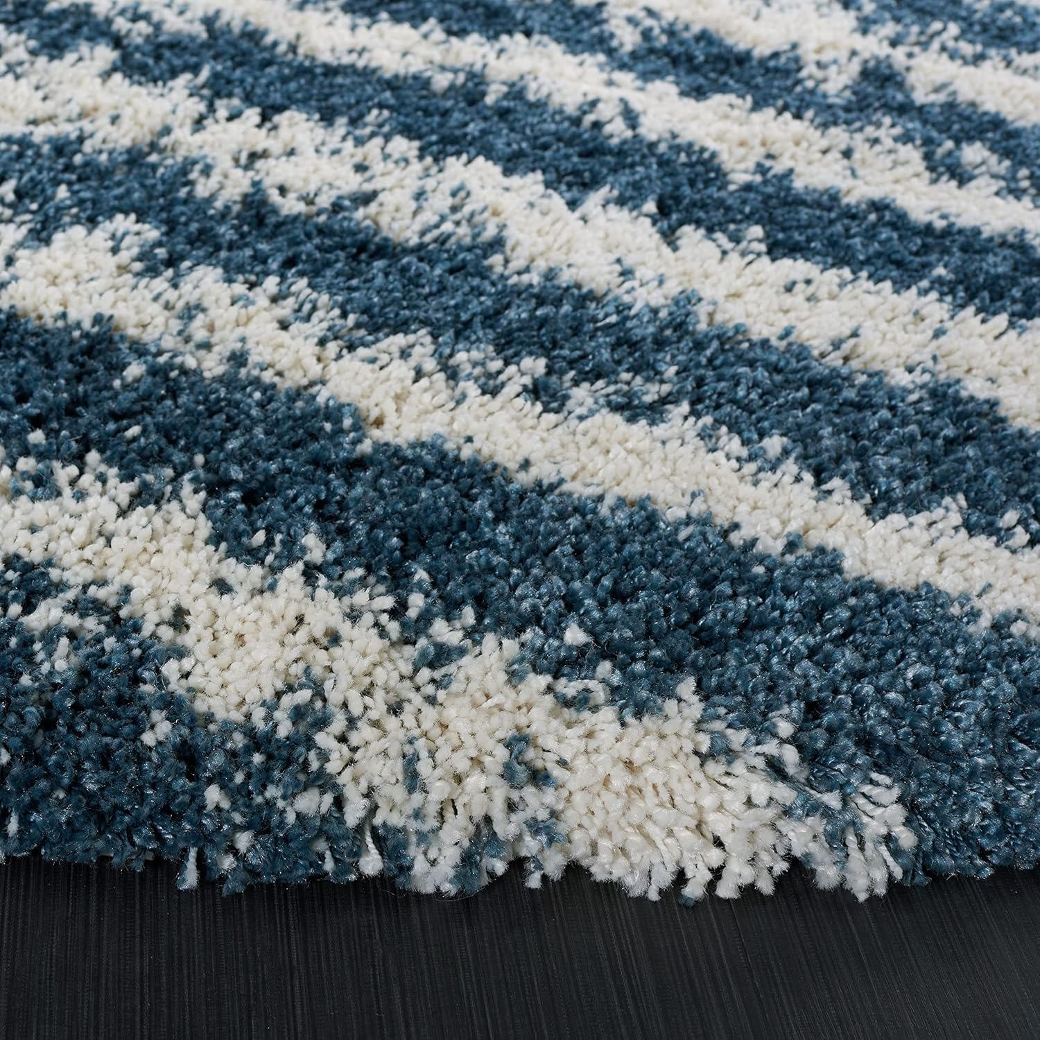 image:imageSAFAVIEH Area Rug 8x10 Hudson Shag Collection Large Navy amp Ivory Modern Design NonShedding amp Easy Cleaning Ultra Plush Thick Pile Ideal for Living Room Bedroom Dining Space SGH298NIvorySteel Blue