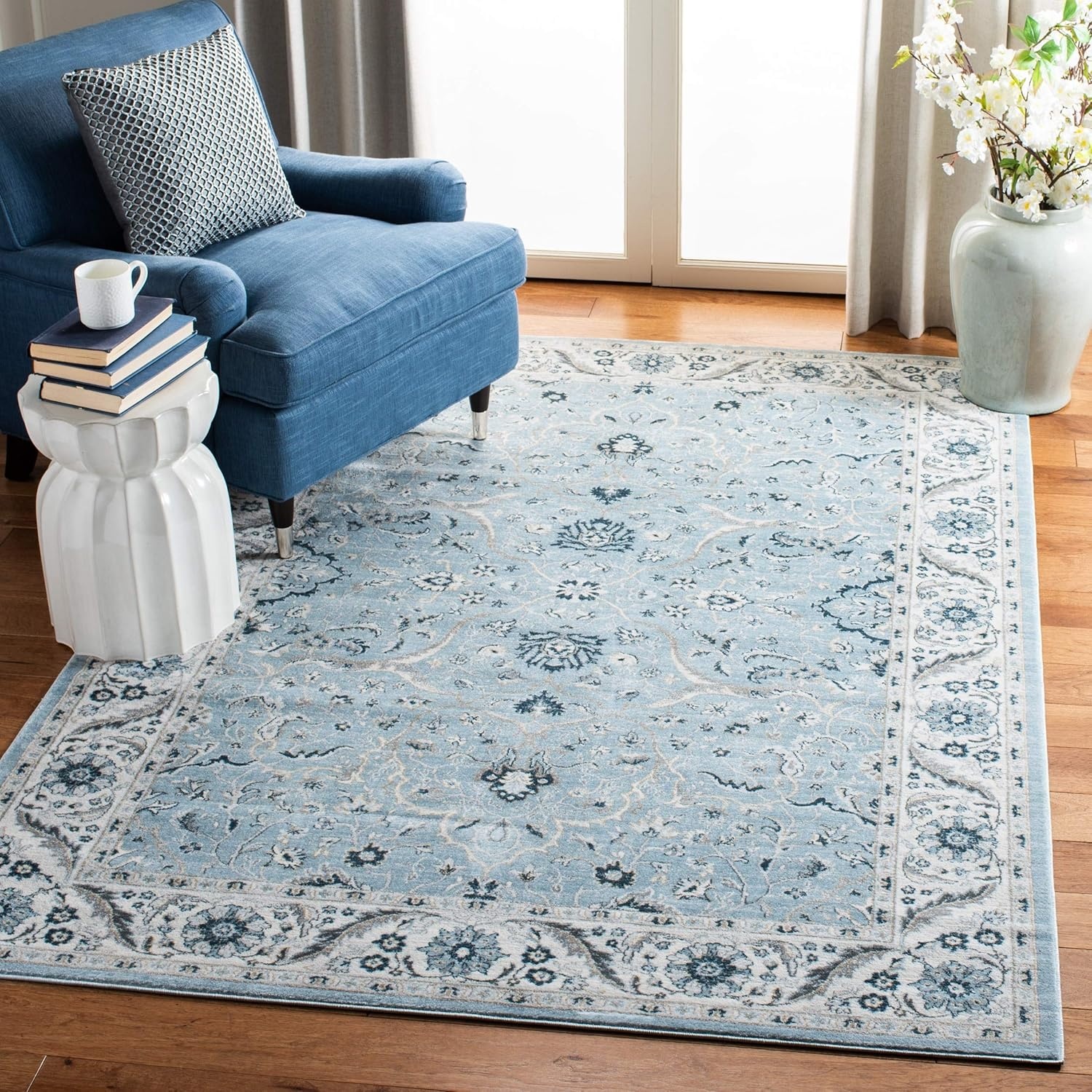 image:imageSAFAVIEH Area Rug 8x10 Isabella Collection Large Cream amp Beige Oriental Design NonShedding amp Easy Cleaning Ideal for Living Room Bedroom Office Dining Space ISA912ALight BlueCream