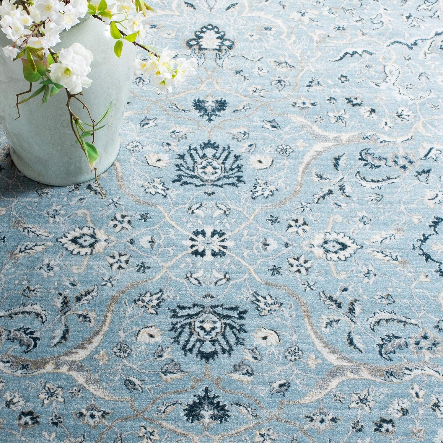 image:imageSAFAVIEH Area Rug 8x10 Isabella Collection Large Cream amp Beige Oriental Design NonShedding amp Easy Cleaning Ideal for Living Room Bedroom Office Dining Space ISA912ALight BlueCream