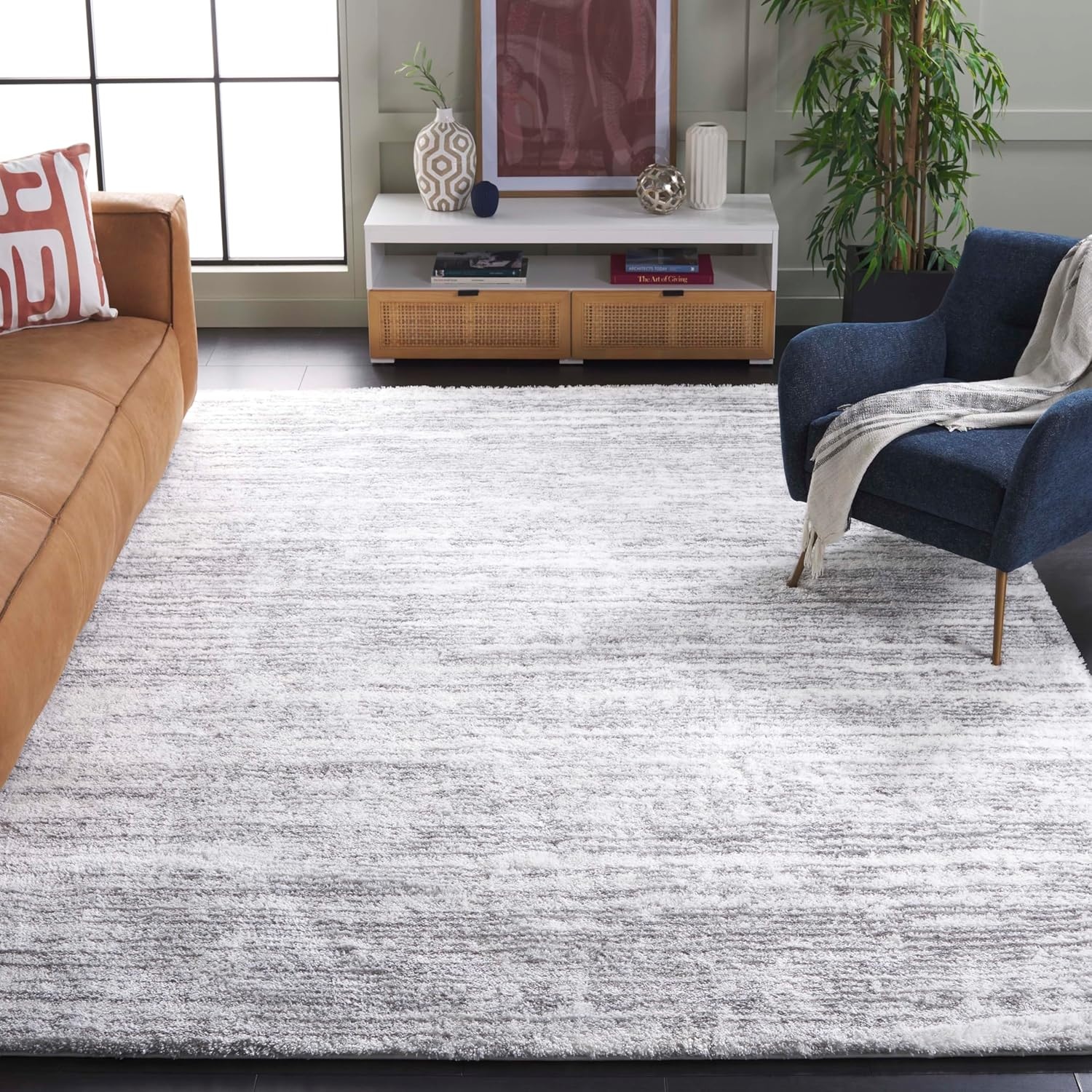 image:imageSAFAVIEH Area Rug 8x10 Jasmine Shag Collection Large Light Grey amp Ivory NonShedding amp Easy Cleaning Ultra Plush Thick Pile Ideal for Living Room Bedroom Dining Space JSM100FIvoryGrey