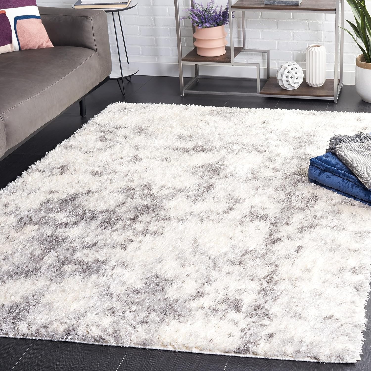 image:imageSAFAVIEH Area Rug 8x10 Lindsay Shag Collection Large Ivory amp Grey NonShedding amp Easy Cleaning Ultra Plush Thick Pile Ideal for Living Room Bedroom Dining Space LNS550AIvoryGrey