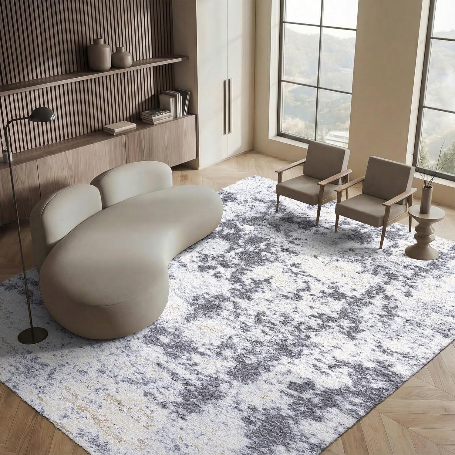image:imageSAFAVIEH Area Rug 8x10 Lindsay Shag Collection Large Ivory amp Grey NonShedding amp Easy Cleaning Ultra Plush Thick Pile Ideal for Living Room Bedroom Dining Space LNS550AIvoryGrey
