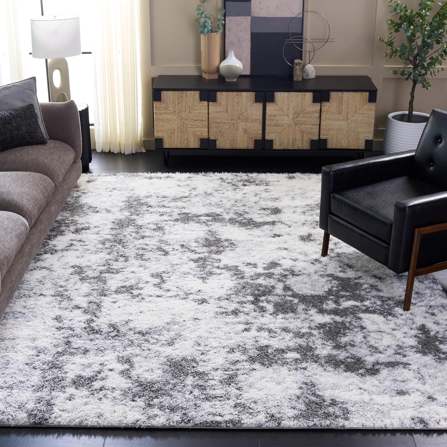 image:imageSAFAVIEH Area Rug 8x10 Lindsay Shag Collection Large Ivory amp Grey NonShedding amp Easy Cleaning Ultra Plush Thick Pile Ideal for Living Room Bedroom Dining Space LNS550AIvoryGrey