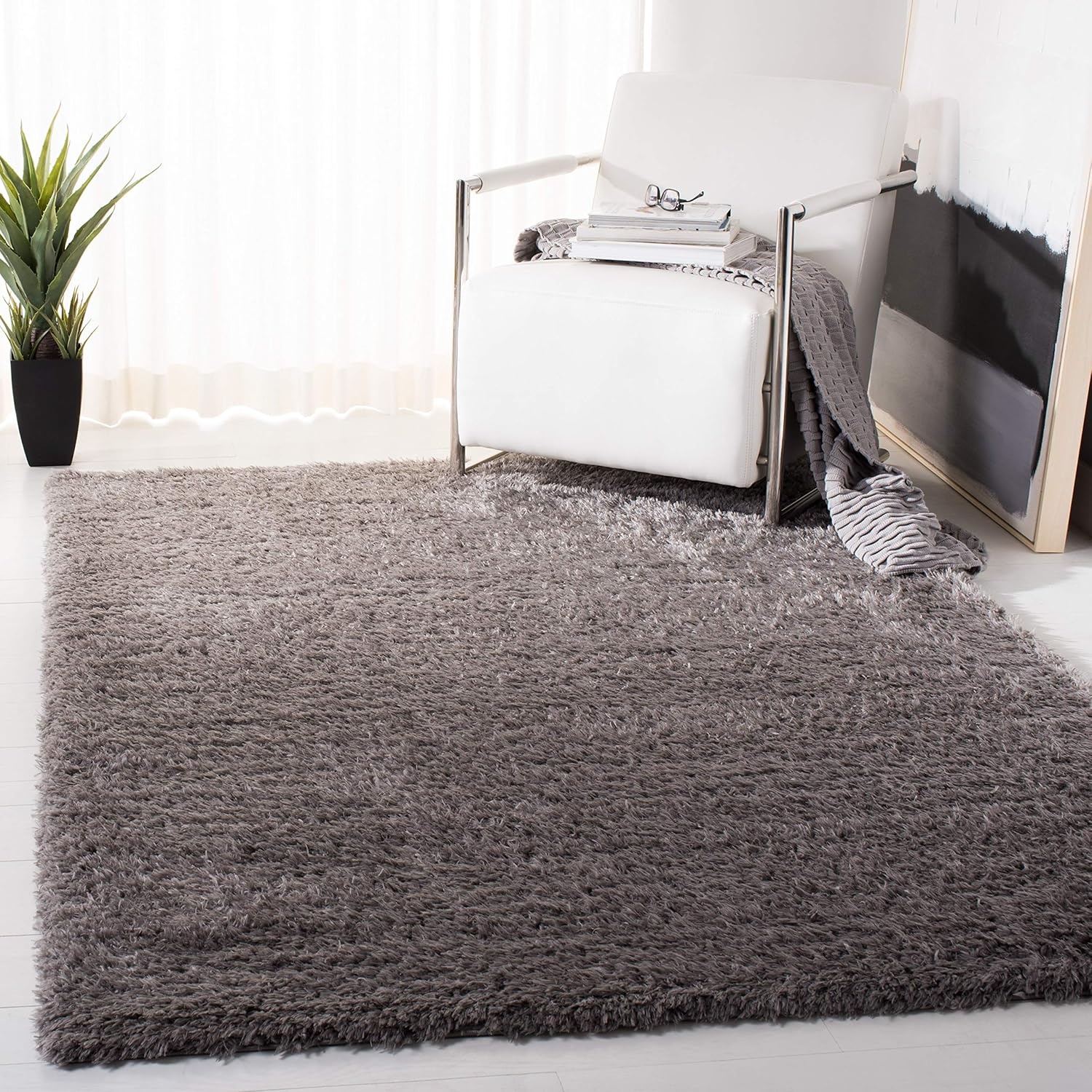 image:imageSAFAVIEH Area Rug 8x10 Madrid Shag Collection Large Charcoal Solid Pattern NonShedding amp Easy Cleaning Ultra Plush Thick Pile Ideal for Living Room Bedroom Dining Space MDG256HCharcoal