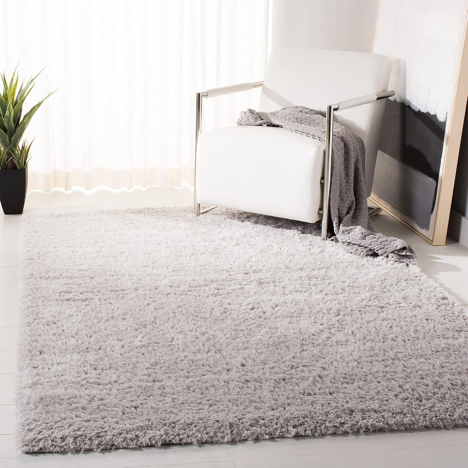 image:imageSAFAVIEH Area Rug 8x10 Madrid Shag Collection Large Charcoal Solid Pattern NonShedding amp Easy Cleaning Ultra Plush Thick Pile Ideal for Living Room Bedroom Dining Space MDG256HSilver