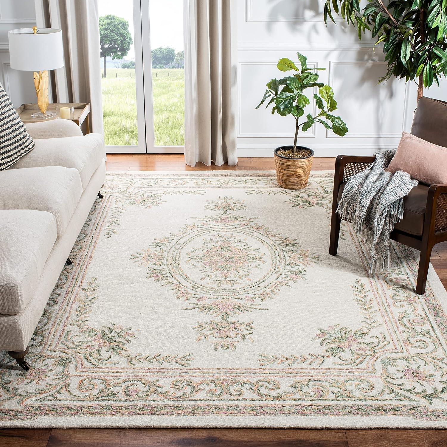 image:imageSAFAVIEH Area Rug 8x10 MicroLoop Collection Large Ivory amp Fuchsia Handmade Wool Ideal for Living Room Bedroom Office Dining Space MLP902RIvoryFuchsia