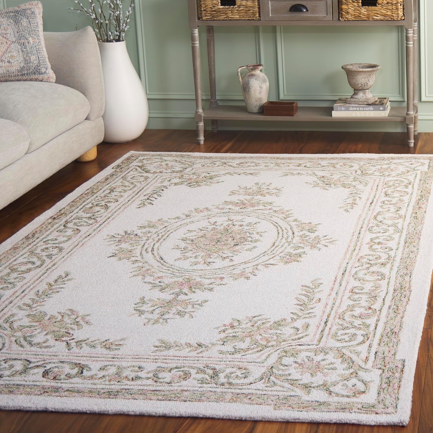image:imageSAFAVIEH Area Rug 8x10 MicroLoop Collection Large Ivory amp Fuchsia Handmade Wool Ideal for Living Room Bedroom Office Dining Space MLP902RIvoryFuchsia