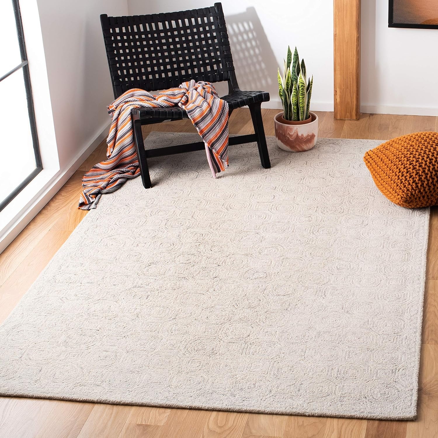 image:imageSAFAVIEH Area Rug 8x10 MicroLoop Collection Large Silver amp Grey Handmade Wool Ideal for Living Room Bedroom Office Dining Space MLP527GSilverGrey