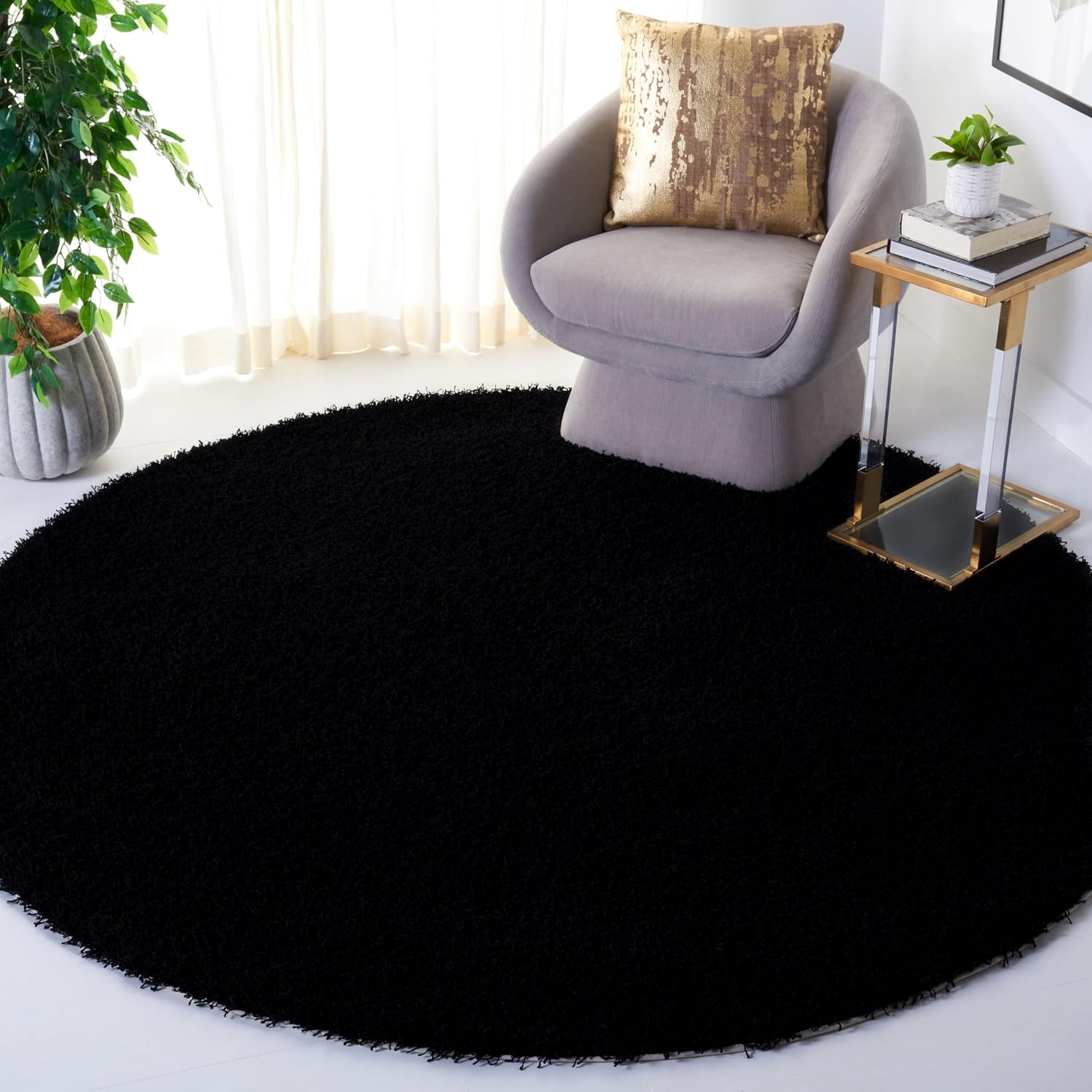 image:imageSAFAVIEH Area Rug 8x10 Monterey Shag Collection Large Creme Handmade Plush Thick Pile Ideal for Living Room Bedroom Dining Space SG851CBlack