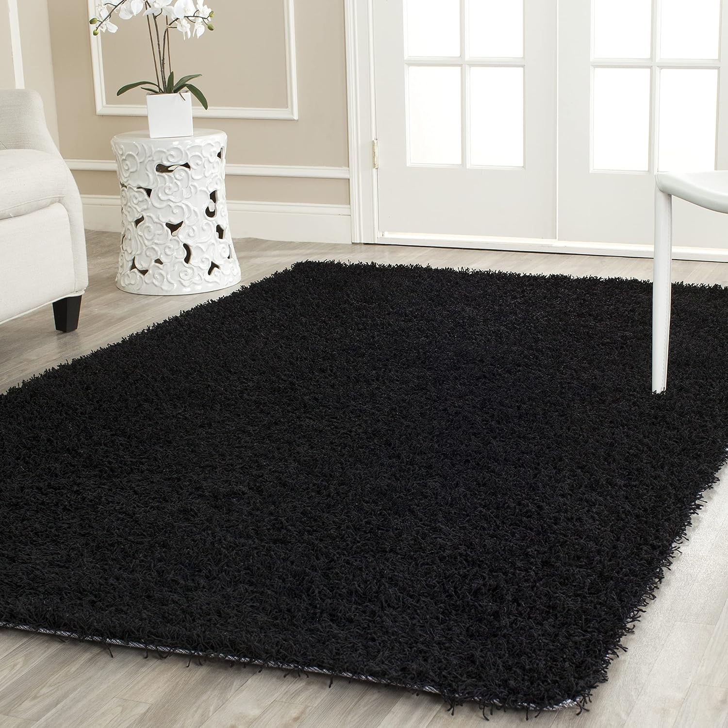 image:imageSAFAVIEH Area Rug 8x10 Monterey Shag Collection Large Creme Handmade Plush Thick Pile Ideal for Living Room Bedroom Dining Space SG851CBlack