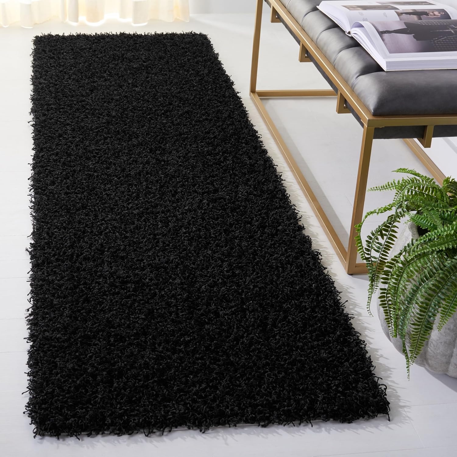image:imageSAFAVIEH Area Rug 8x10 Monterey Shag Collection Large Creme Handmade Plush Thick Pile Ideal for Living Room Bedroom Dining Space SG851CBlack