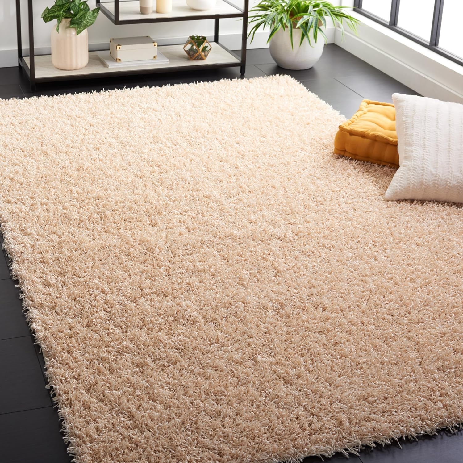 image:imageSAFAVIEH Area Rug 8x10 Monterey Shag Collection Large Creme Handmade Plush Thick Pile Ideal for Living Room Bedroom Dining Space SG851CCreme